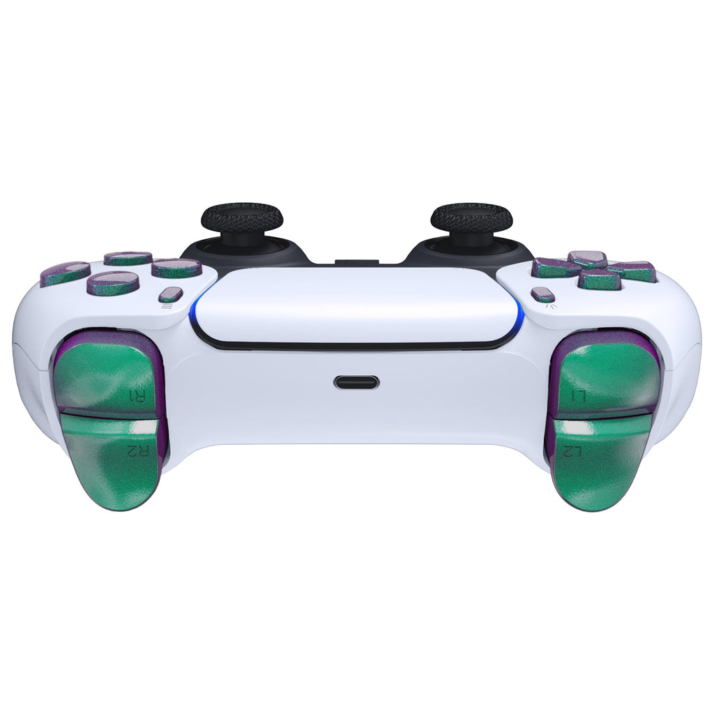 eXtremeRate Replacement Full Set Buttons Compatible with PS5 Controller BDM-030/040/050/060 - Chameleon Green Purple eXtremeRate