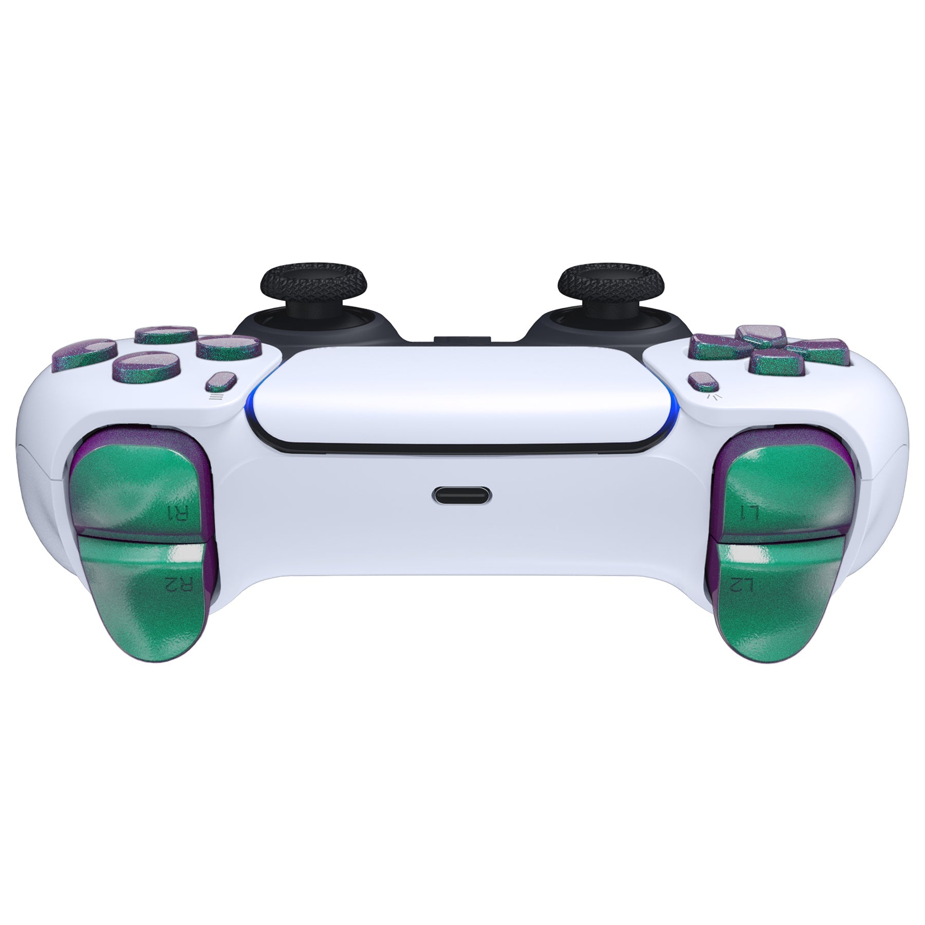 eXtremeRate Replacement Full Set Buttons Compatible with PS5 Controller BDM-030/040/050/060 - Chameleon Green Purple eXtremeRate