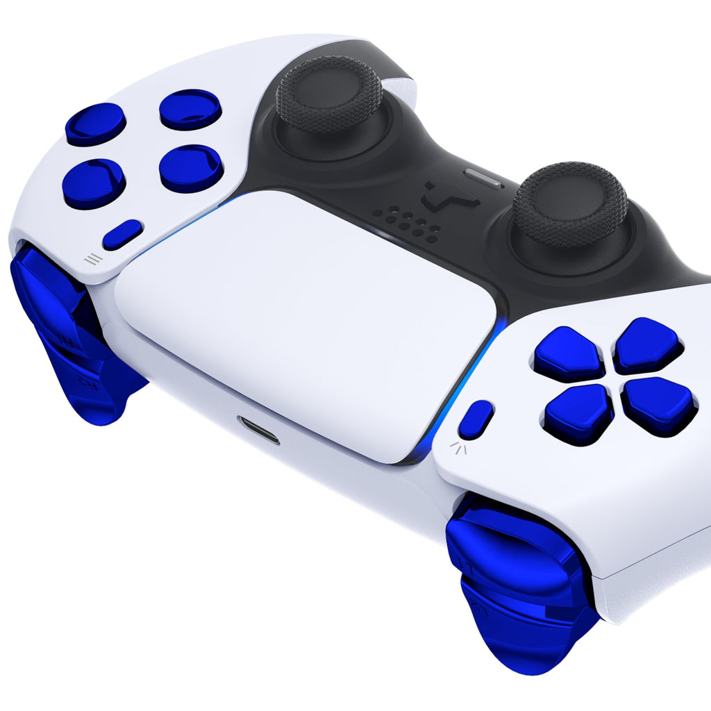 eXtremeRate Replacement Full Set Buttons Compatible with PS5 Controller BDM-030/040/050/060 - Chrome Blue eXtremeRate