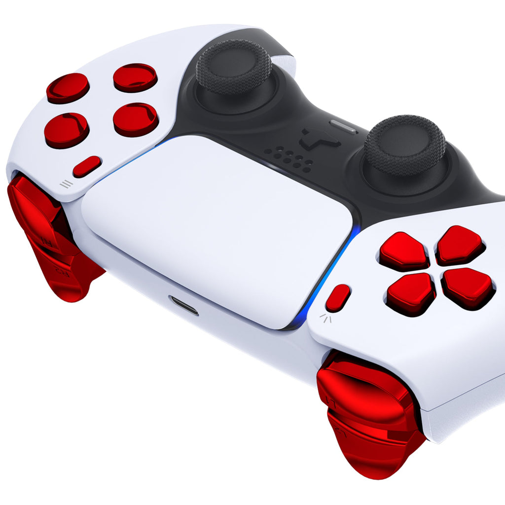 eXtremeRate Replacement Full Set Buttons Compatible with PS5 Controller BDM-030/040/050/060 - Chrome Red eXtremeRate