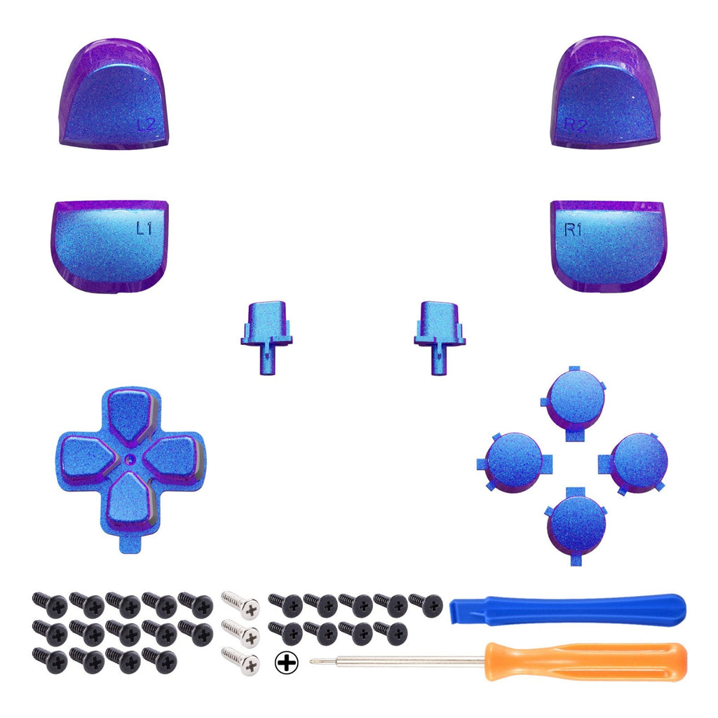 eXtremeRate Replacement Full Set Buttons Compatible with PS5 Controller BDM-010/020 - Chameleon Purple Blue eXtremeRate