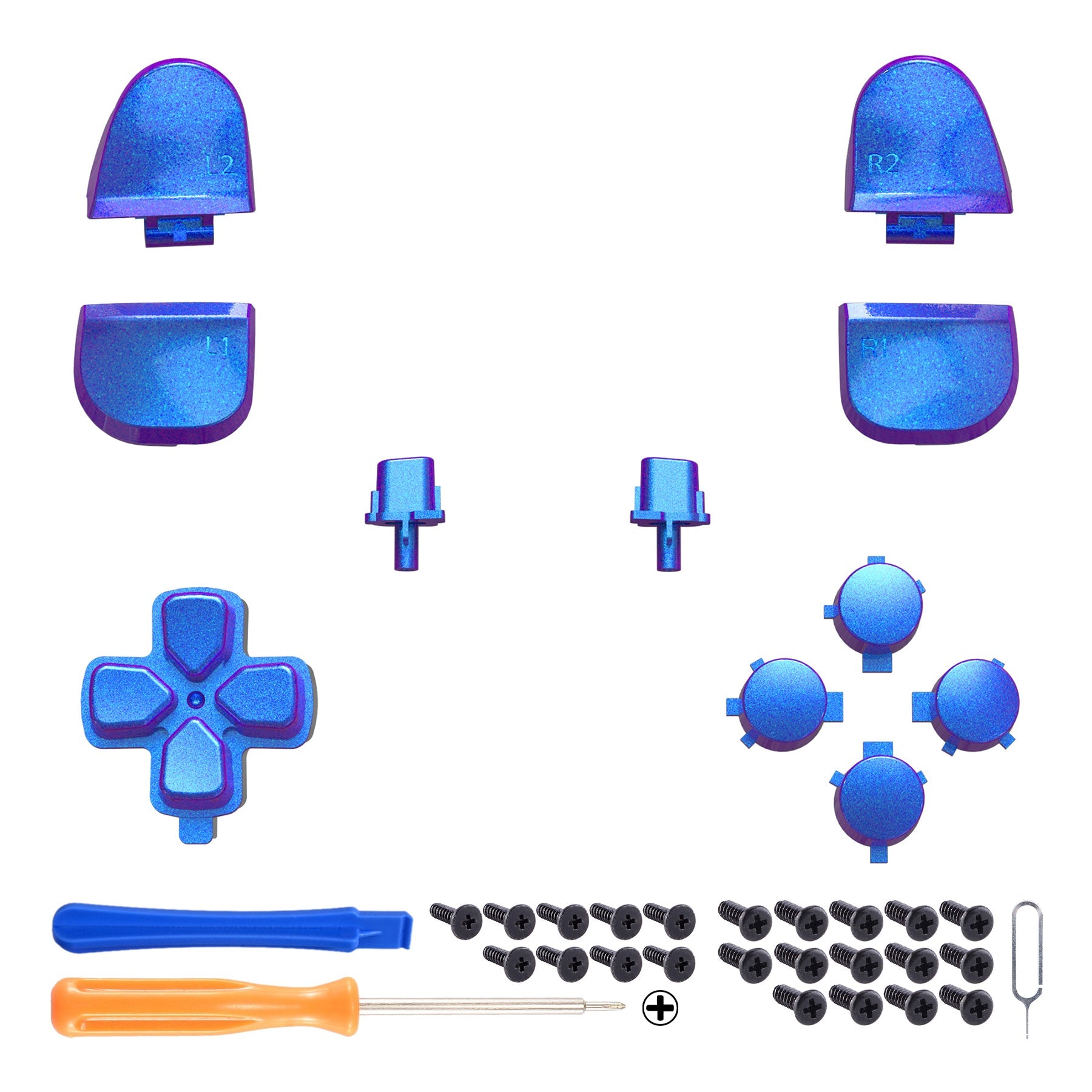 eXtremeRate Replacement Full Set Buttons Compatible with PS5 Controller BDM-030/040/050/060 - Chameleon Purple Blue eXtremeRate