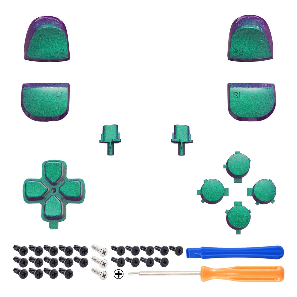 eXtremeRate Replacement Full Set Buttons Compatible with PS5 Controller BDM-010/020 - Chameleon Green Purple eXtremeRate