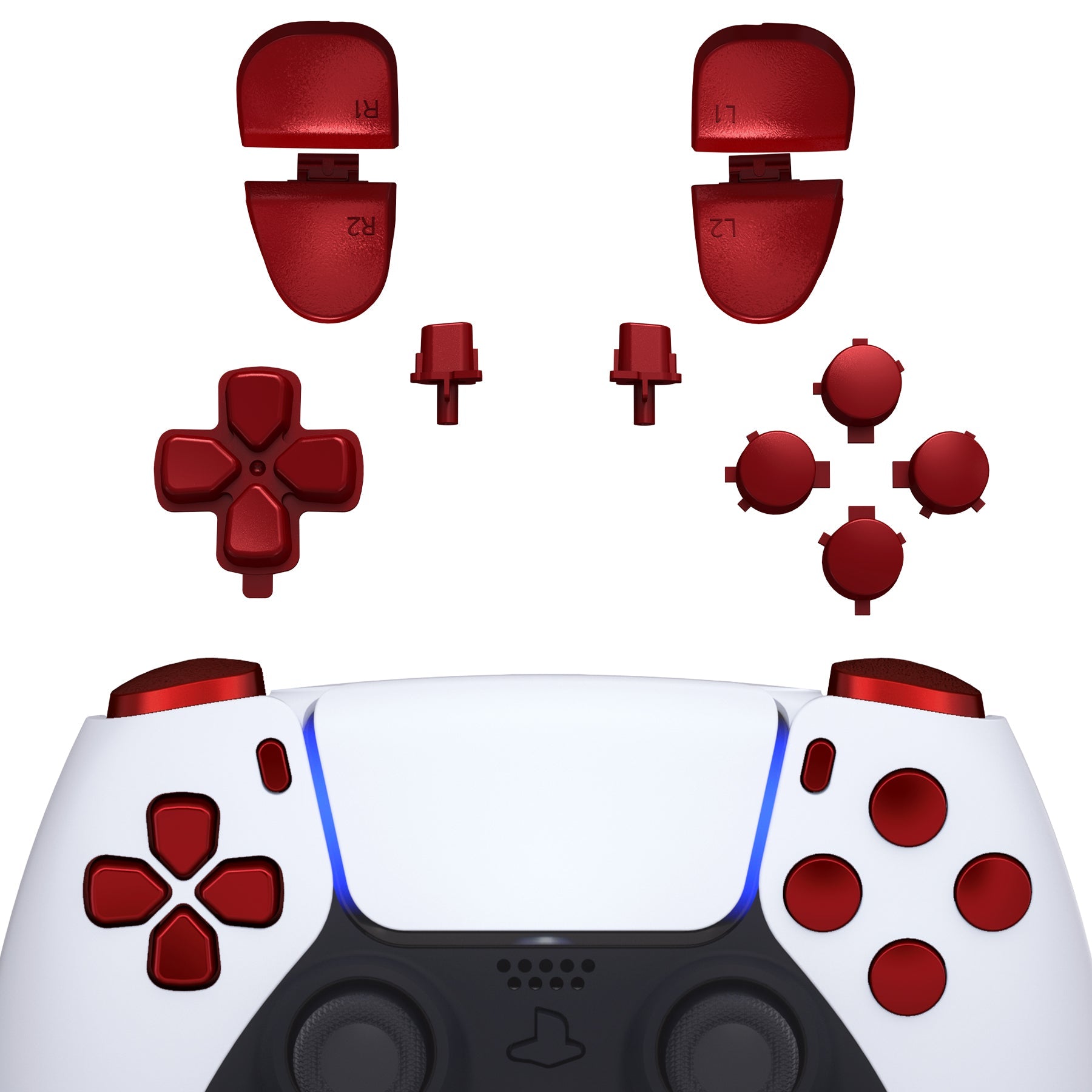 eXtremeRate Replacement Full Set Buttons Compatible with PS5 Controller BDM-030/040/050/060 - Scarlet Red eXtremeRate