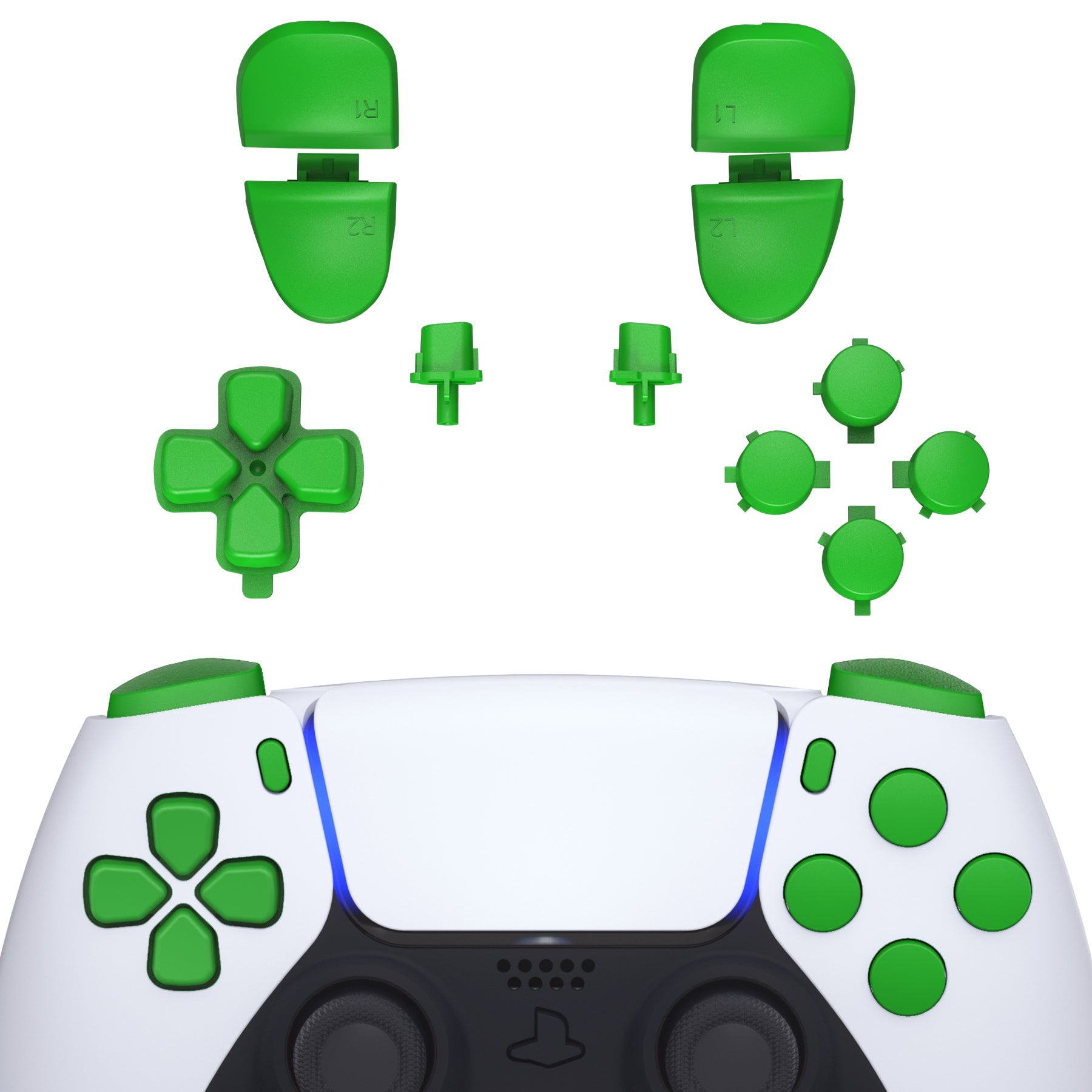 eXtremeRate Replacement Full Set Buttons Compatible with PS5 Controller BDM-030/040/050/060 - Green eXtremeRate