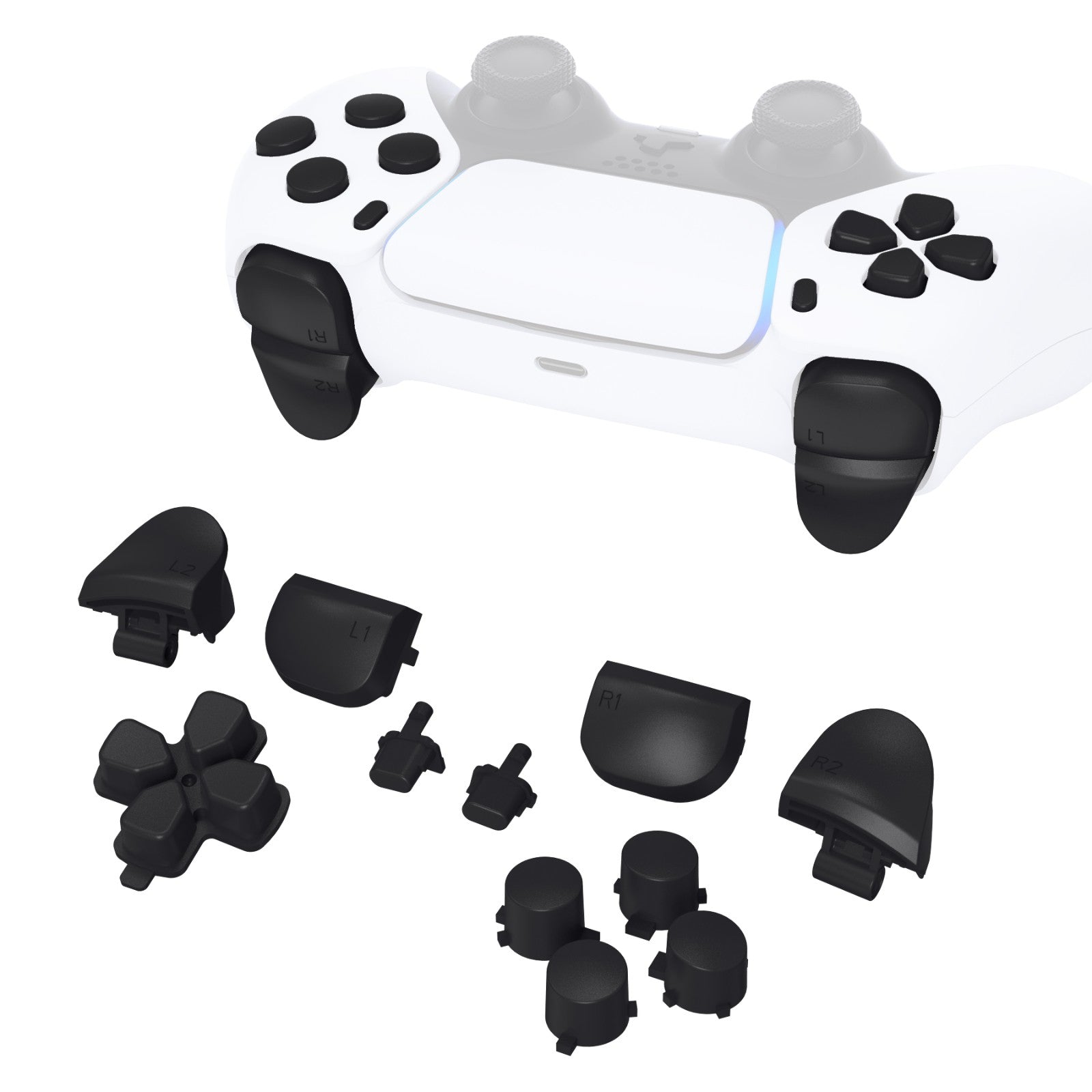 eXtremeRate Replacement Full Set Buttons Compatible with PS5 Controller BDM-010/020 - Black eXtremeRate