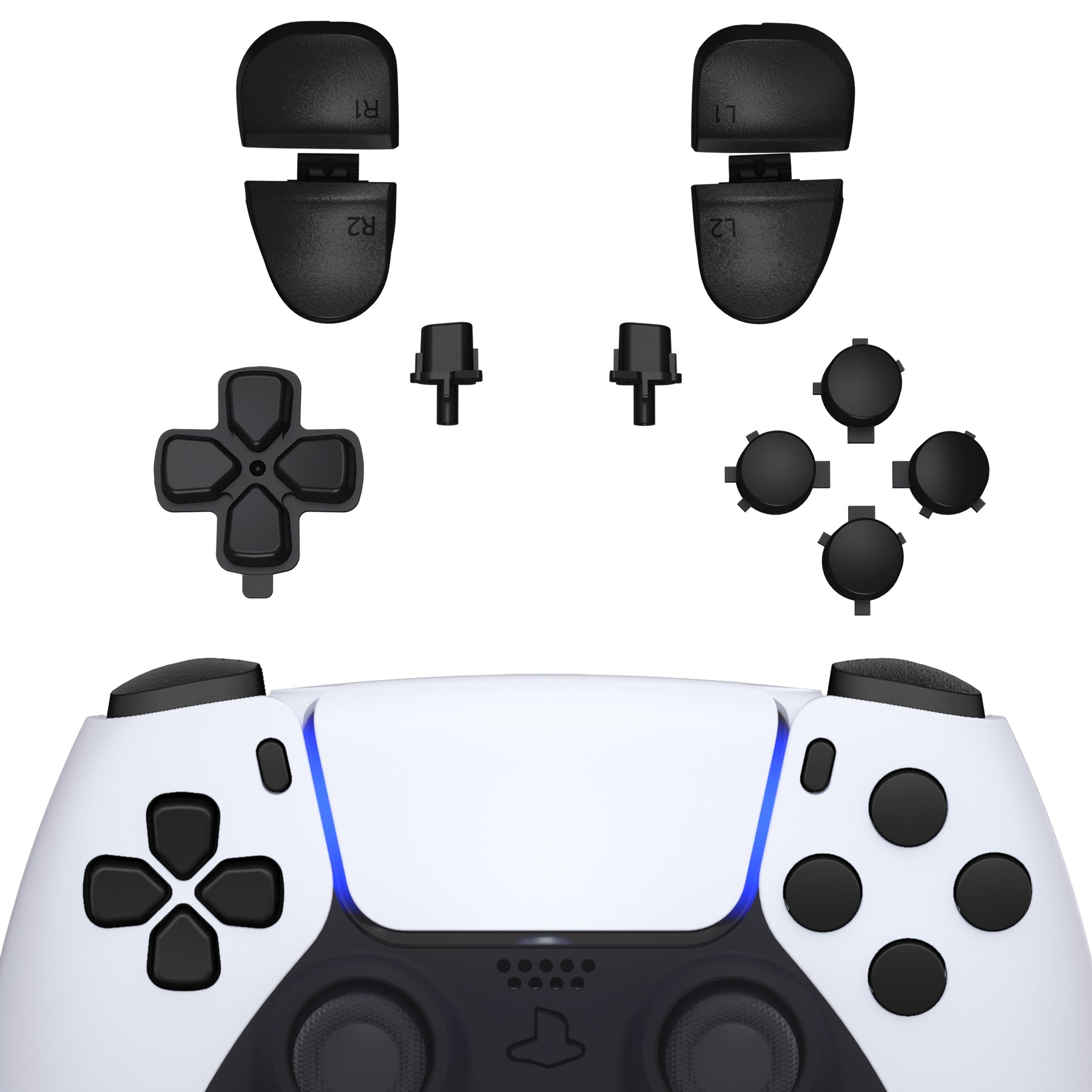 eXtremeRate Replacement Full Set Buttons Compatible with PS5 Controller BDM-030/040/050/060 - Black eXtremeRate