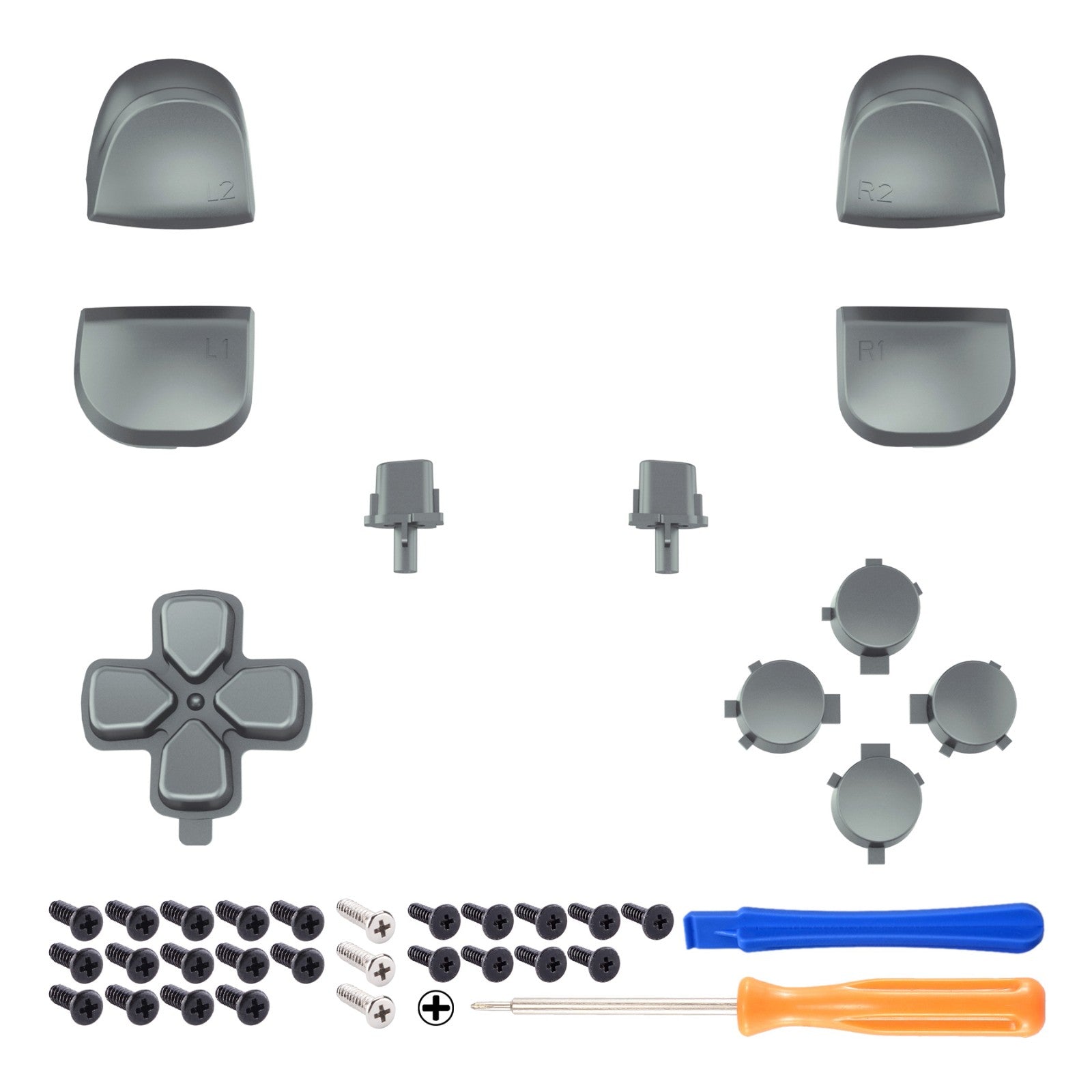 eXtremeRate Replacement Full Set Buttons Compatible with PS5 Controller BDM-010/020 - Metallic Steel Gray eXtremeRate