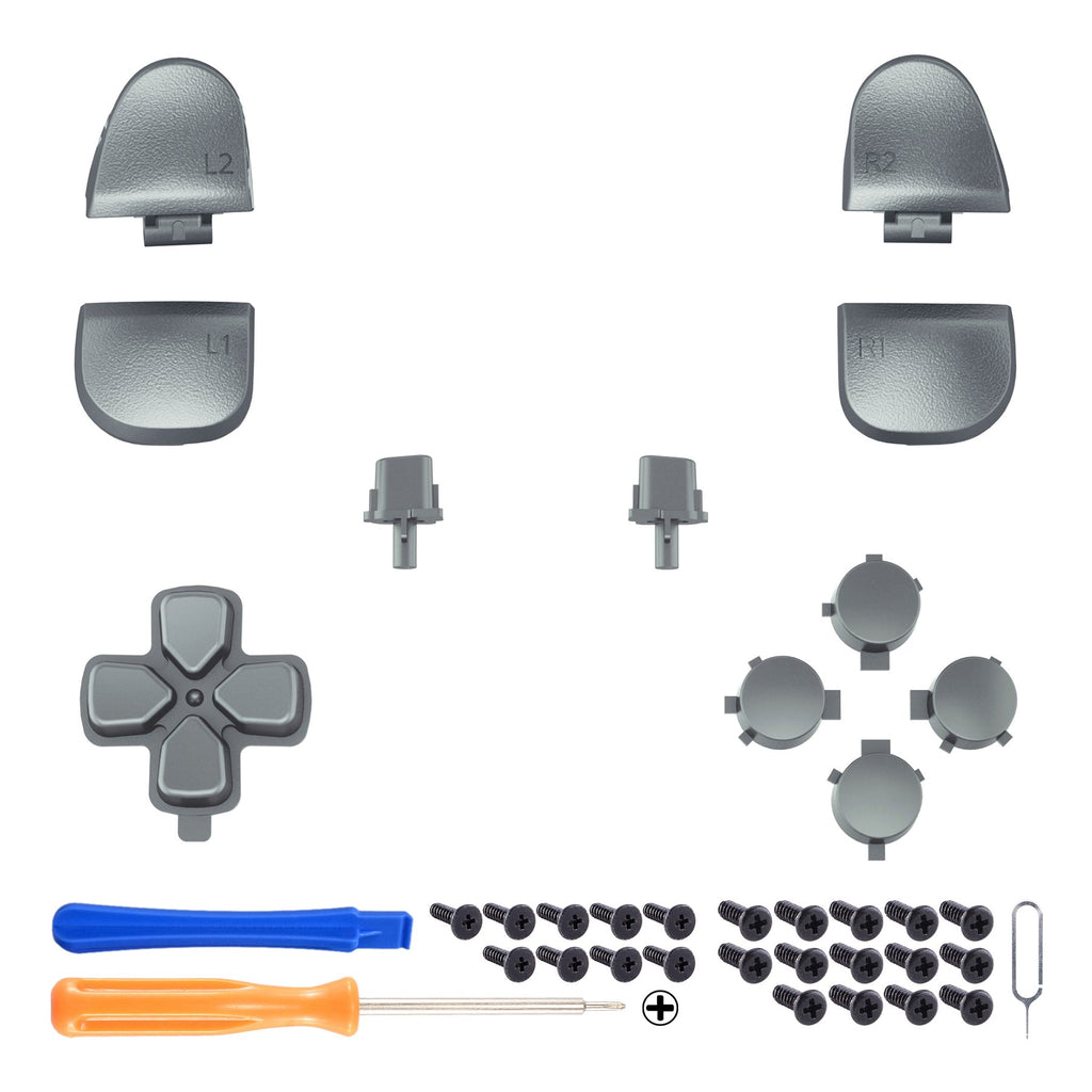 eXtremeRate Replacement Full Set Buttons Compatible with PS5 Controller BDM-030/040/050/060 - Metallic Steel Gray eXtremeRate
