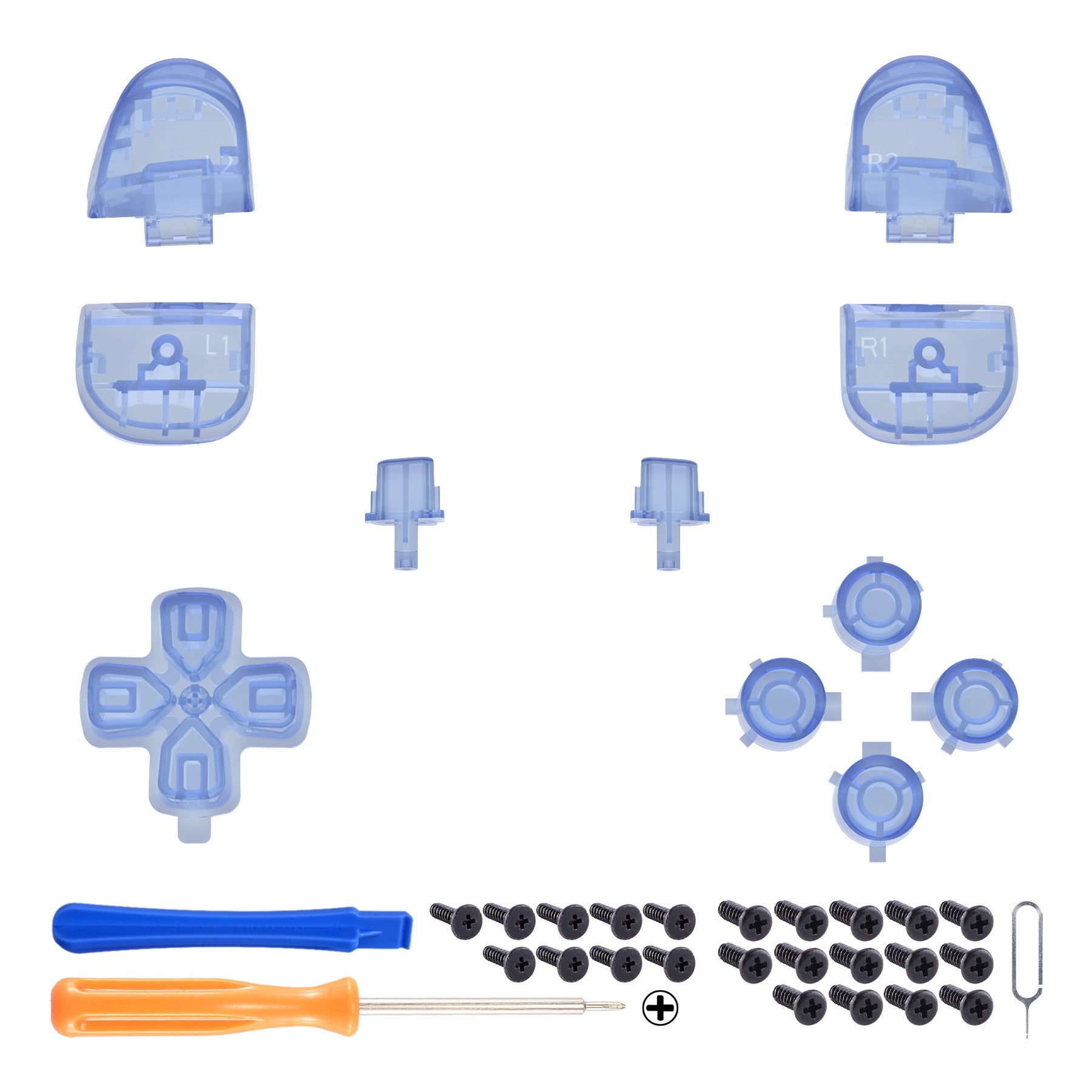 eXtremeRate Replacement Full Set Buttons Compatible with PS5 Controller BDM-030/040/050/060 - Crystal Clear Light Blue eXtremeRate