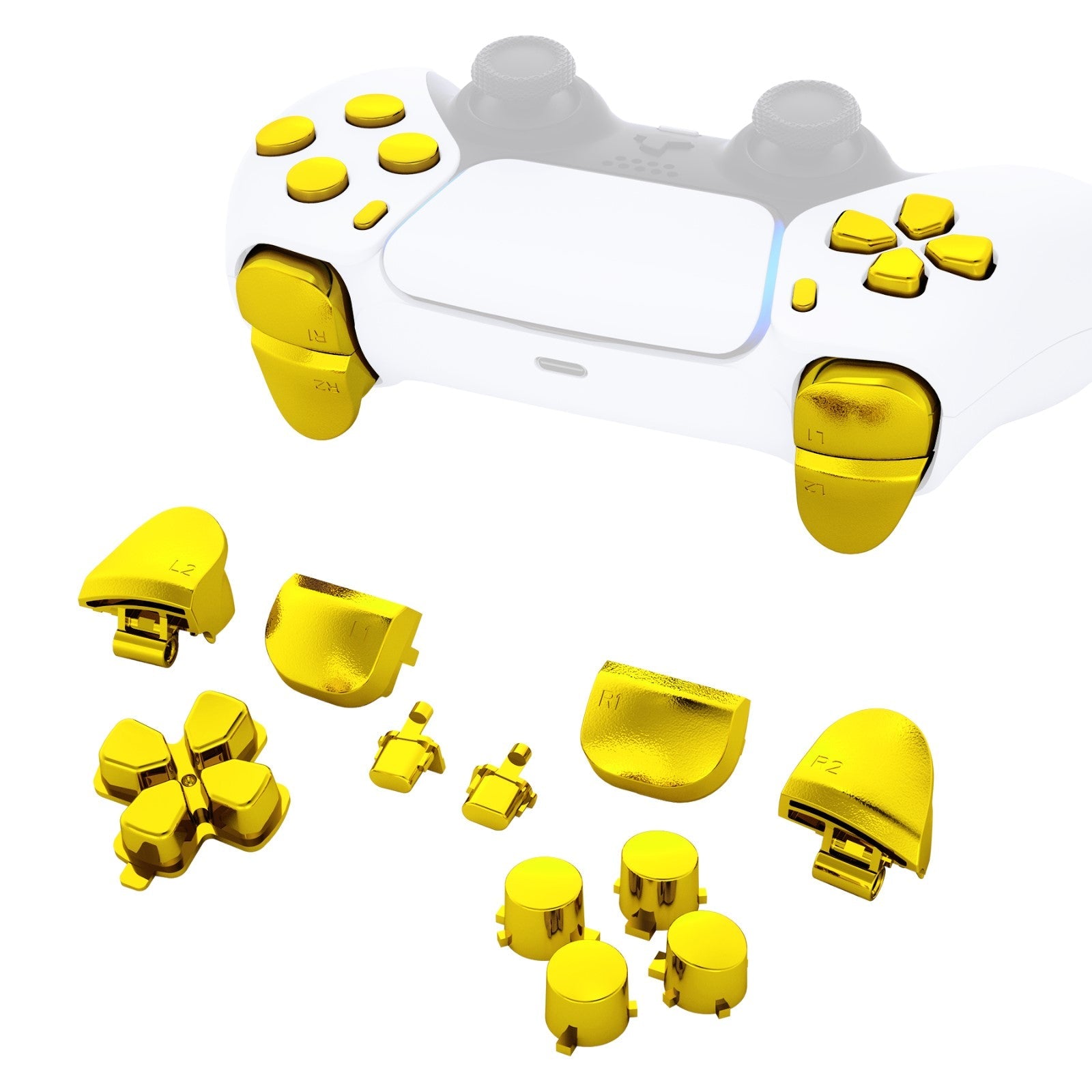 eXtremeRate Replacement Full Set Buttons Compatible with PS5 Controller BDM-010/020 - Chrome Gold eXtremeRate