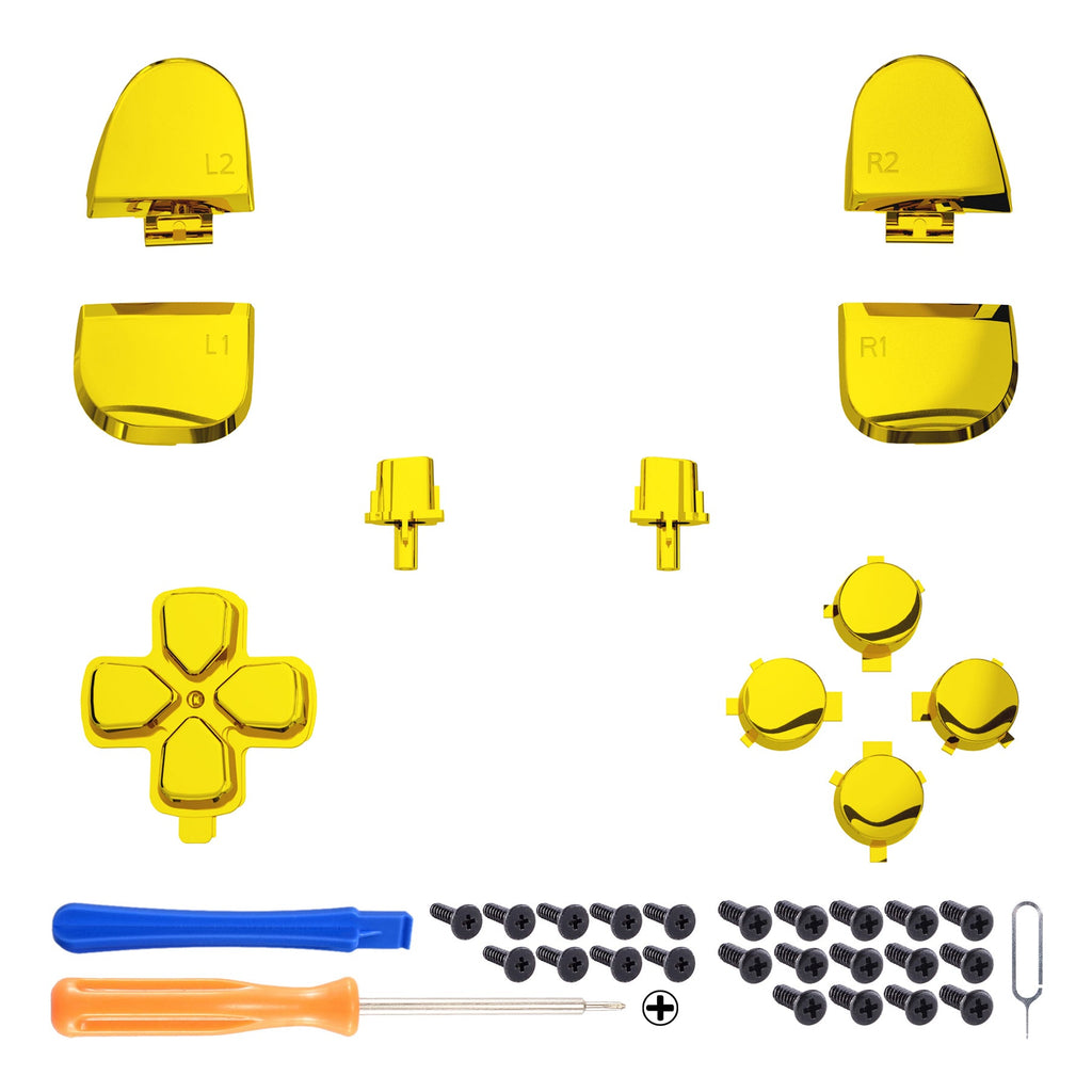 eXtremeRate Replacement Full Set Buttons Compatible with PS5 Controller BDM-030/040/050/060 - Chrome Gold eXtremeRate