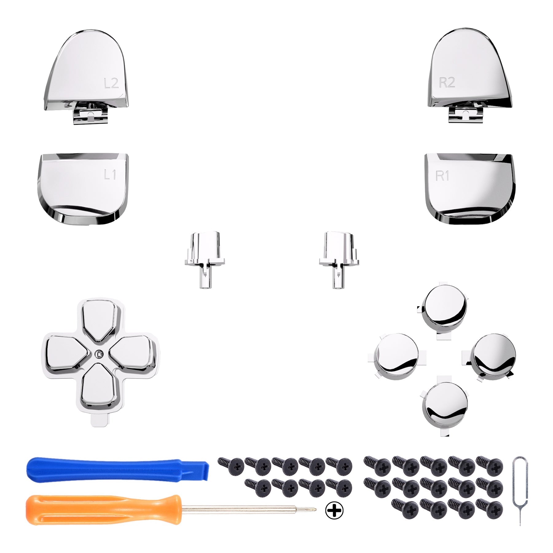 eXtremeRate Replacement Full Set Buttons Compatible with PS5 Controller BDM-030/040/050/060 - Chrome Silver eXtremeRate
