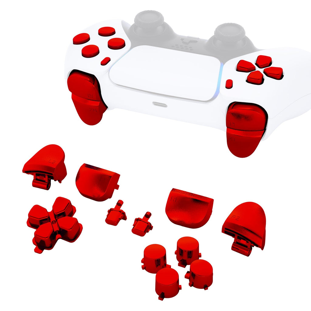 eXtremeRate Replacement Full Set Buttons Compatible with PS5 Controller BDM-010/020 - Chrome Red eXtremeRate
