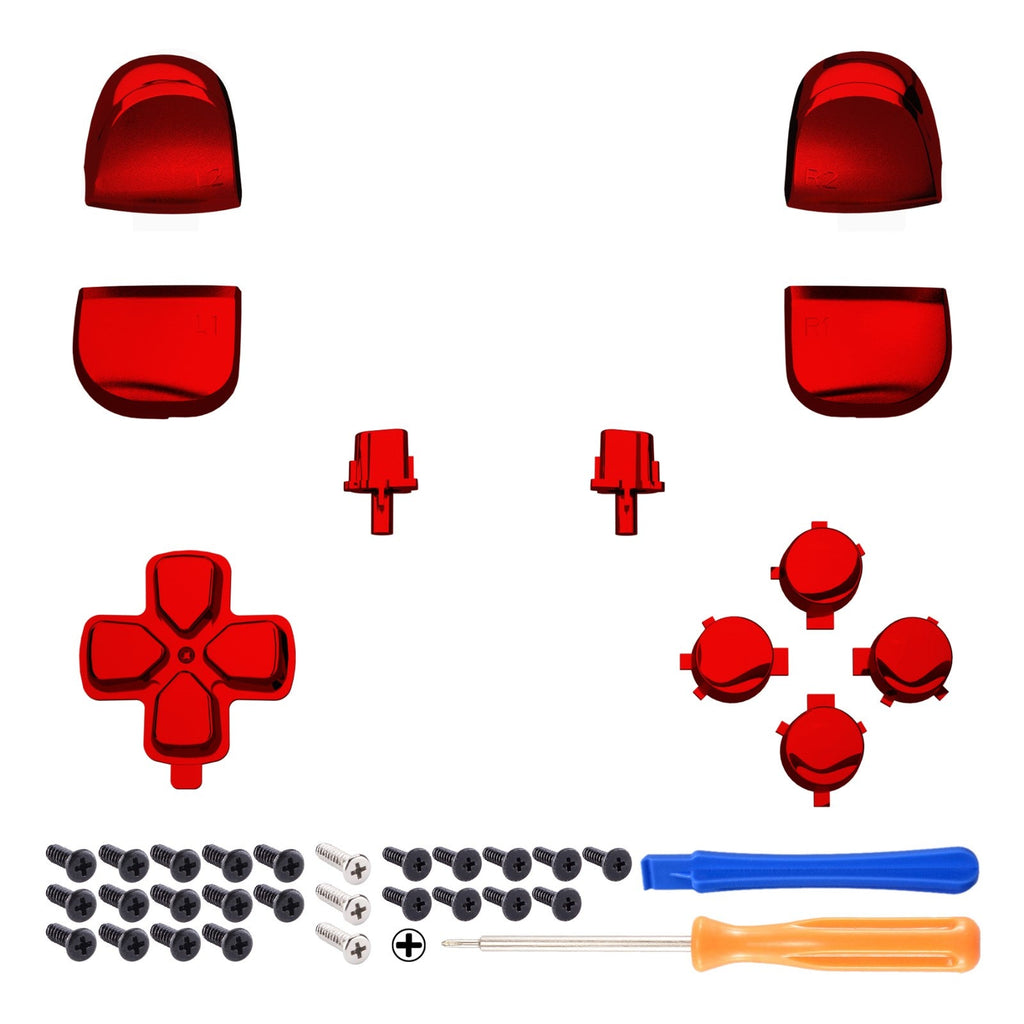 eXtremeRate Replacement Full Set Buttons Compatible with PS5 Controller BDM-010/020 - Chrome Red eXtremeRate