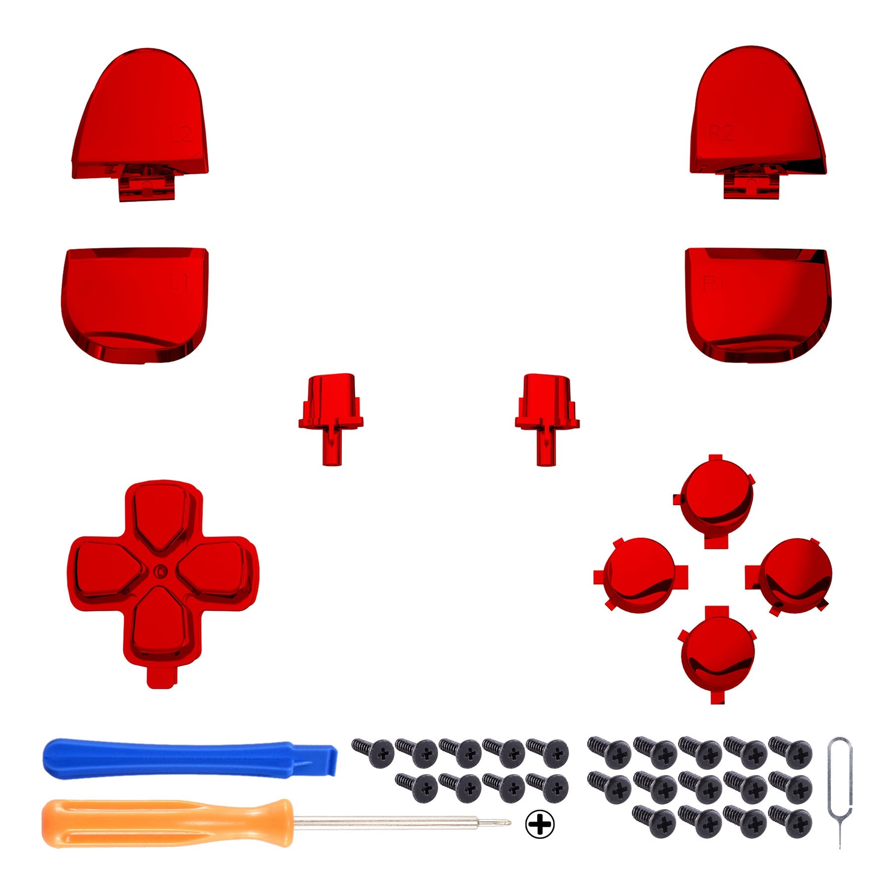 eXtremeRate Replacement Full Set Buttons Compatible with PS5 Controller BDM-030/040/050/060 - Chrome Red eXtremeRate