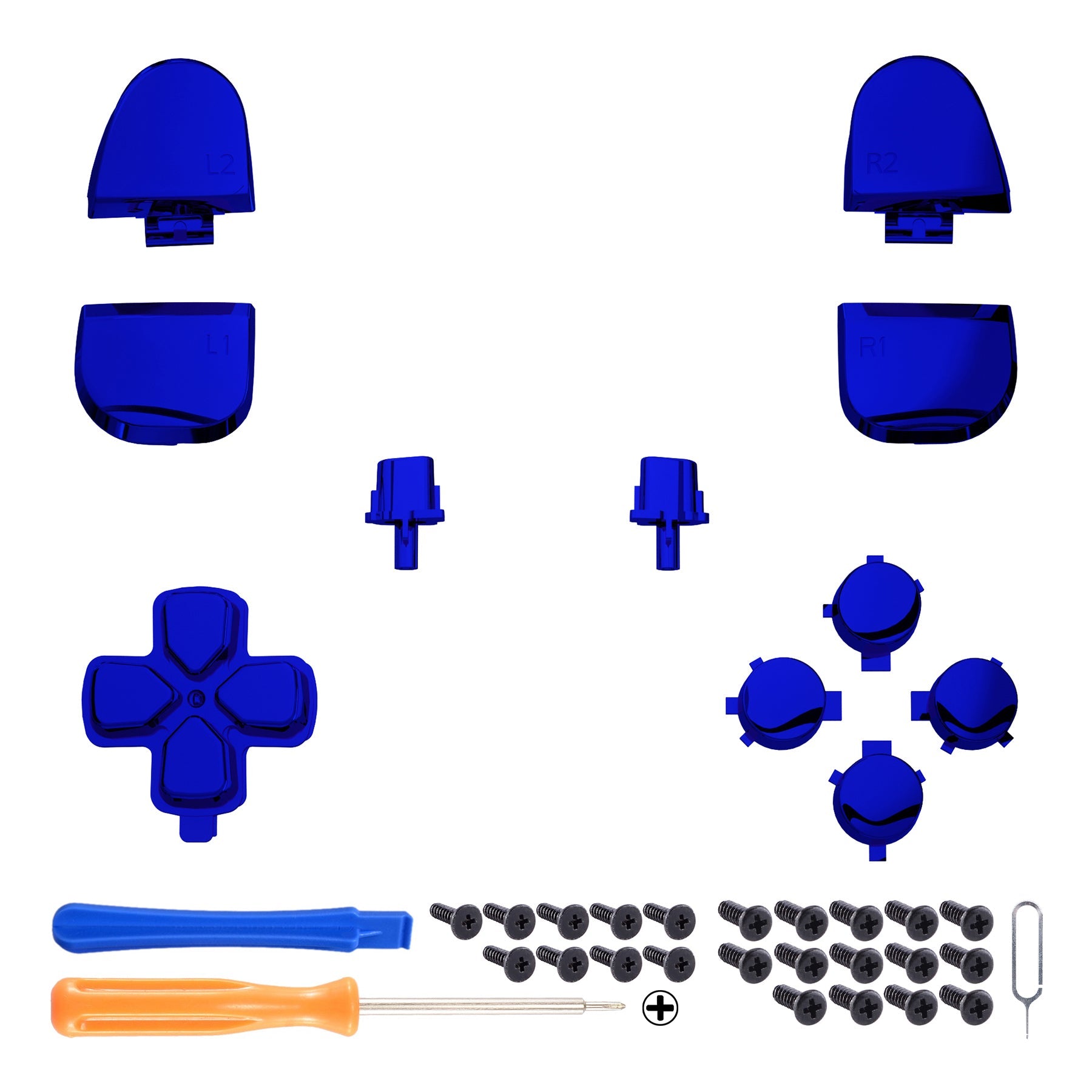 eXtremeRate Replacement Full Set Buttons Compatible with PS5 Controller BDM-030/040/050/060 - Chrome Blue eXtremeRate