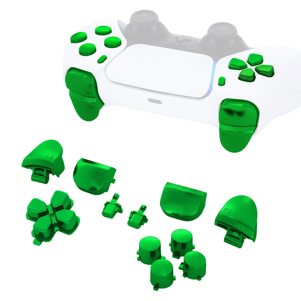 eXtremeRate Replacement Full Set Buttons Compatible with PS5 Controller BDM-010/020 - Chrome Green eXtremeRate