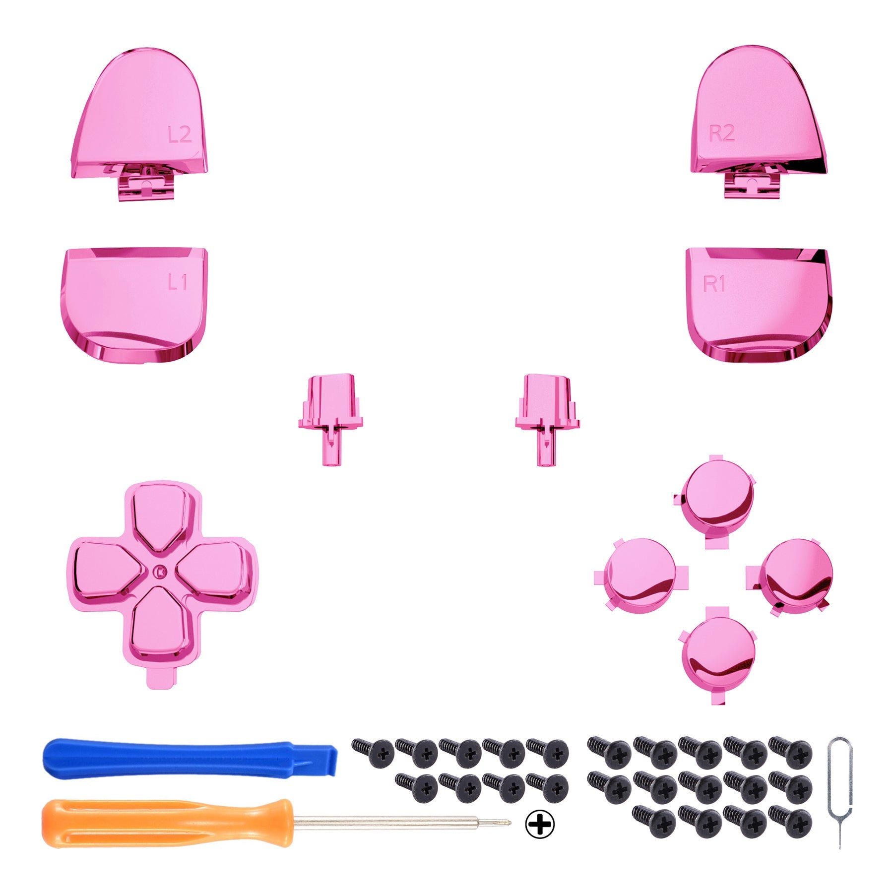 eXtremeRate Replacement Full Set Buttons Compatible with PS5 Controller BDM-030/040/050/060 - Chrome Pink eXtremeRate