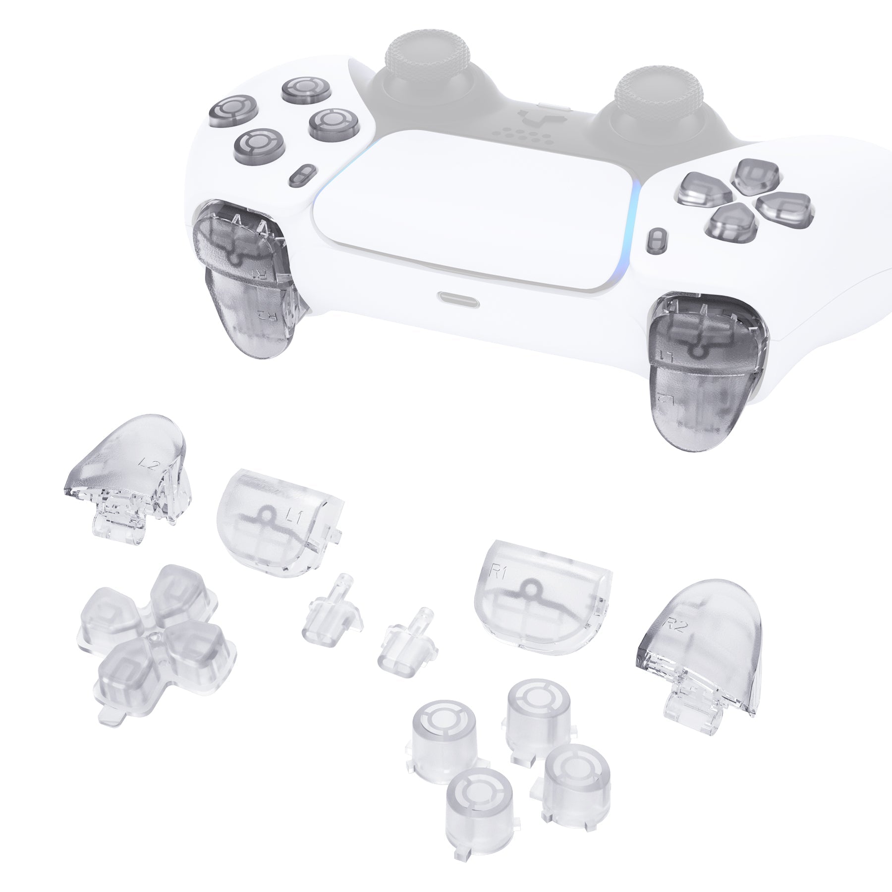 eXtremeRate Replacement Full Set Buttons Compatible with PS5 Controller BDM-010/020 - Clear eXtremeRate