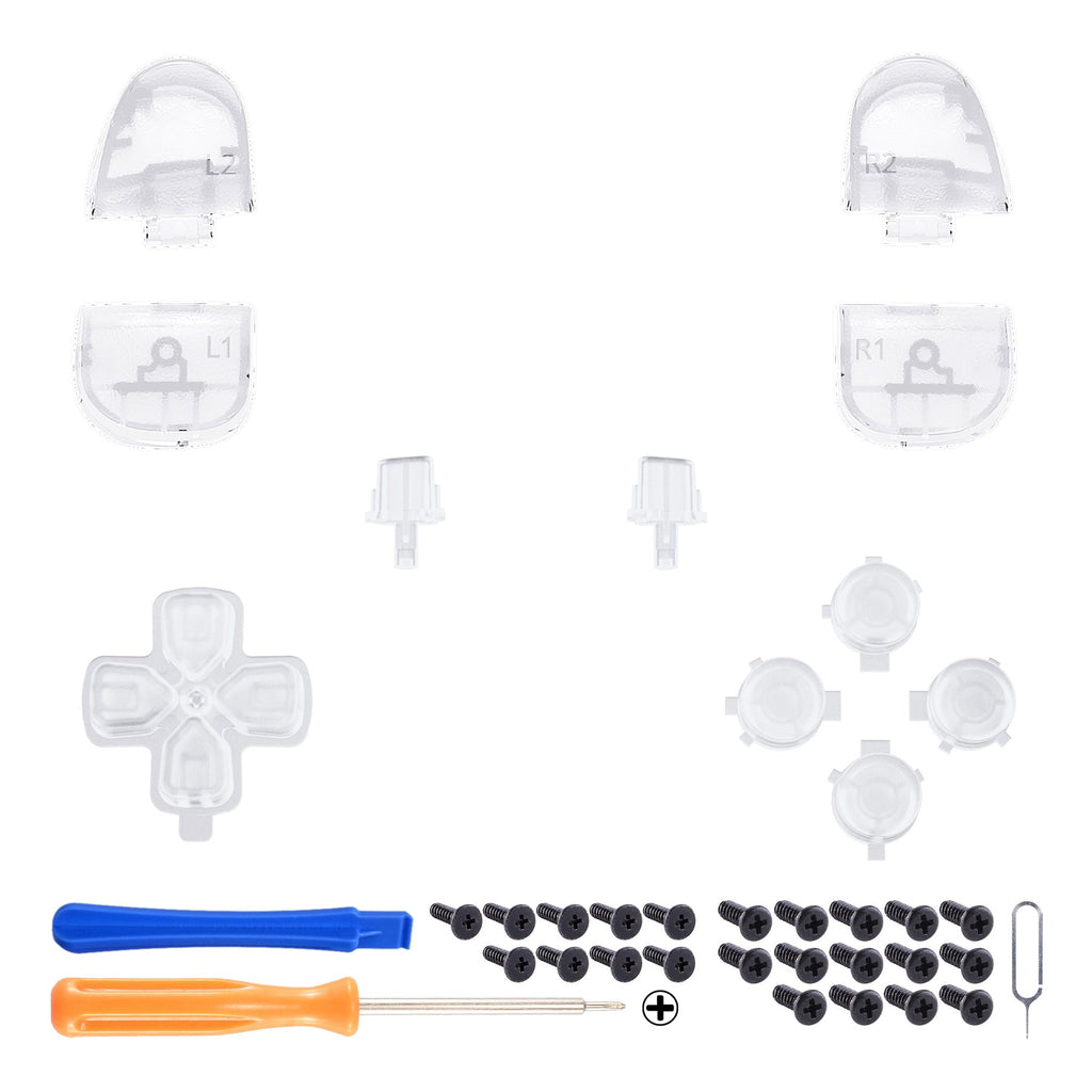 eXtremeRate Replacement Full Set Buttons Compatible with PS5 Controller BDM-030/040/050/060 - Clear eXtremeRate
