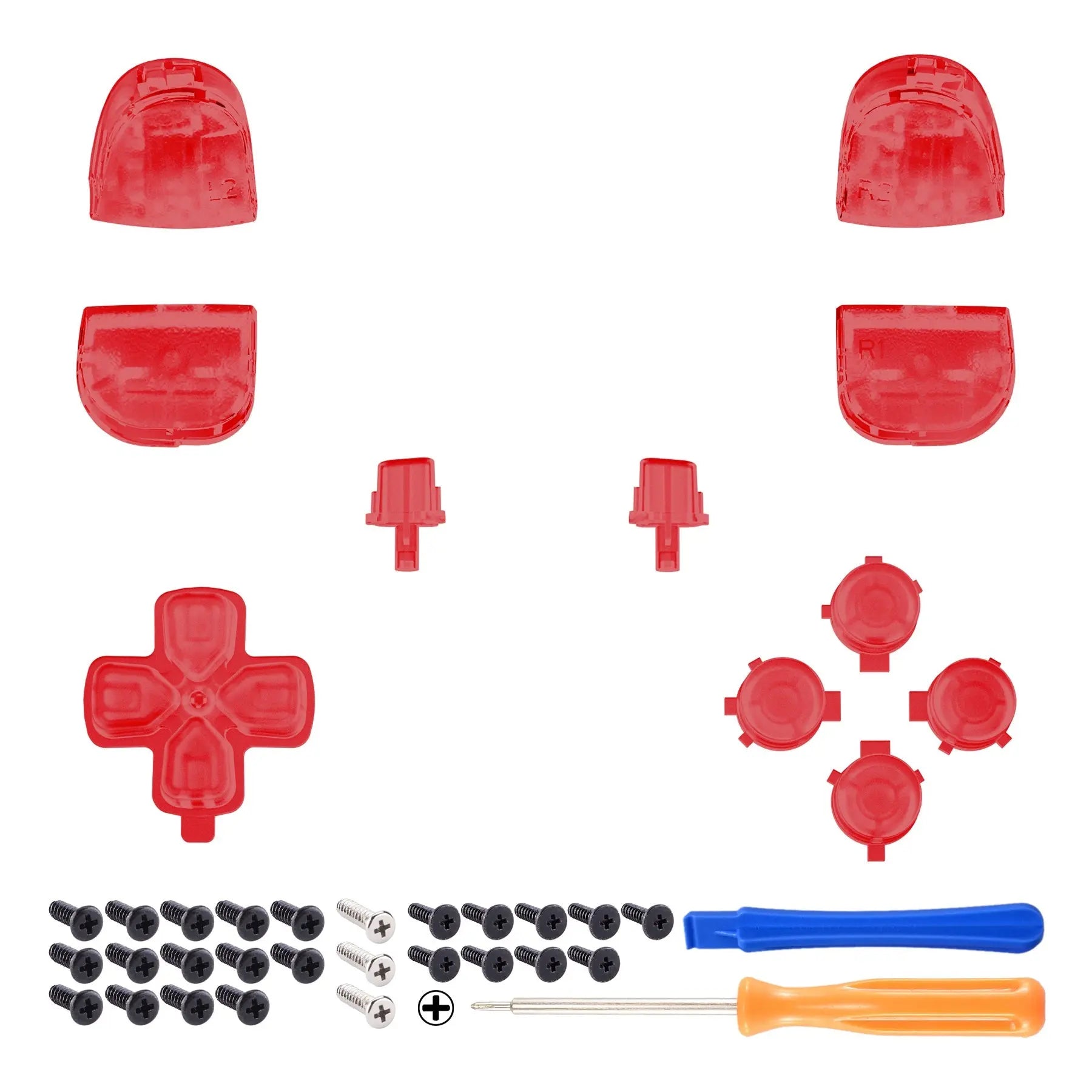 eXtremeRate Replacement Full Set Buttons Compatible with PS5 Controller BDM-010/020 - Clear Red eXtremeRate