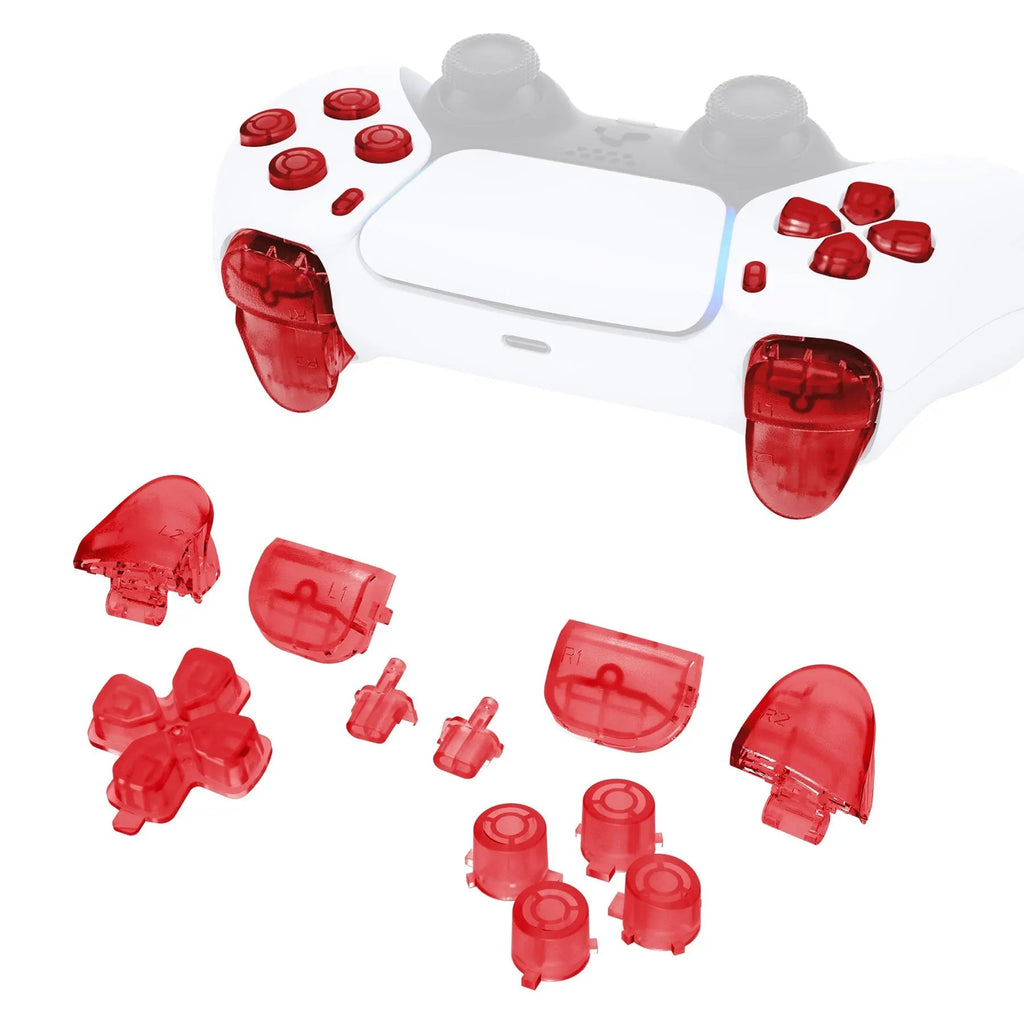eXtremeRate Replacement Full Set Buttons Compatible with PS5 Controller BDM-010/020 - Clear Red eXtremeRate