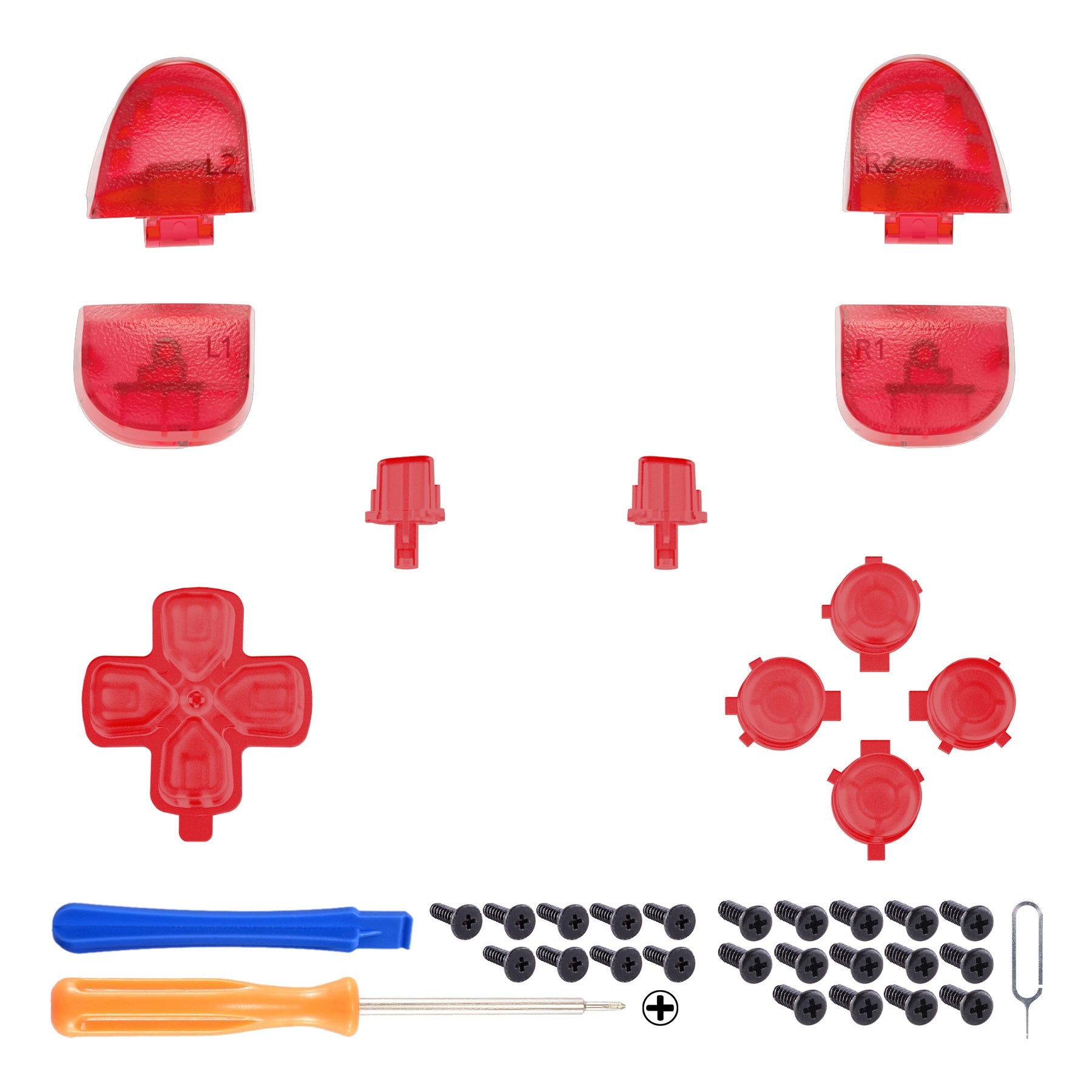 eXtremeRate Replacement Full Set Buttons Compatible with PS5 Controller BDM-030/040/050/060 - Clear Red eXtremeRate
