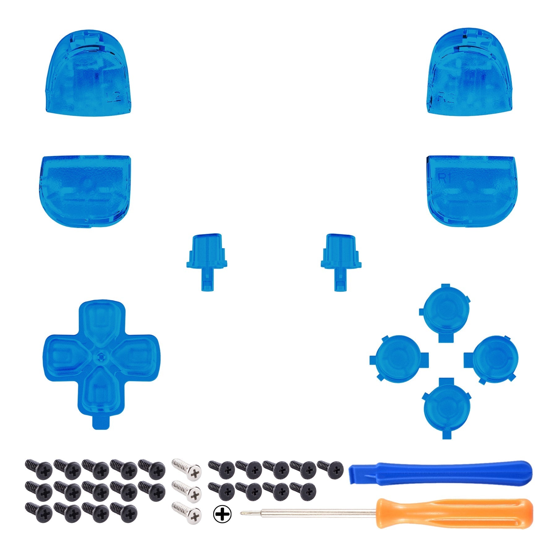 eXtremeRate Replacement Full Set Buttons Compatible with PS5 Controller BDM-010/020 - Clear Blue eXtremeRate