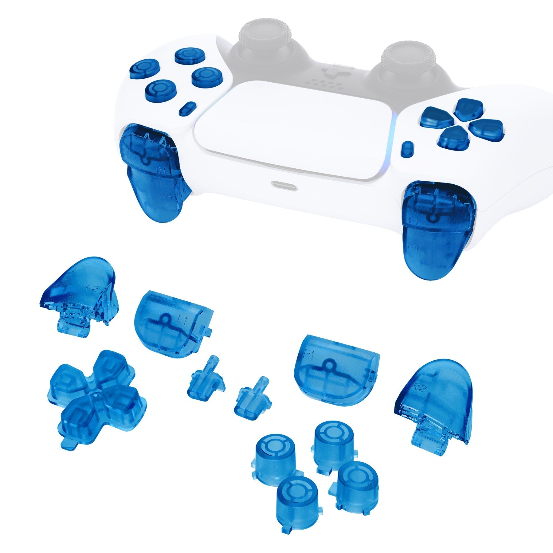 eXtremeRate Replacement Full Set Buttons Compatible with PS5 Controller BDM-010/020 - Clear Blue eXtremeRate