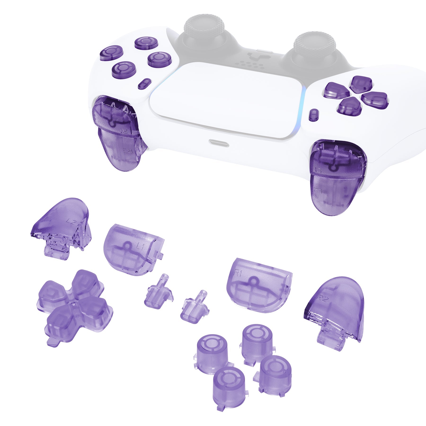 eXtremeRate Replacement Full Set Buttons Compatible with PS5 Controller BDM-010/020 - Clear Atomic Purple eXtremeRate