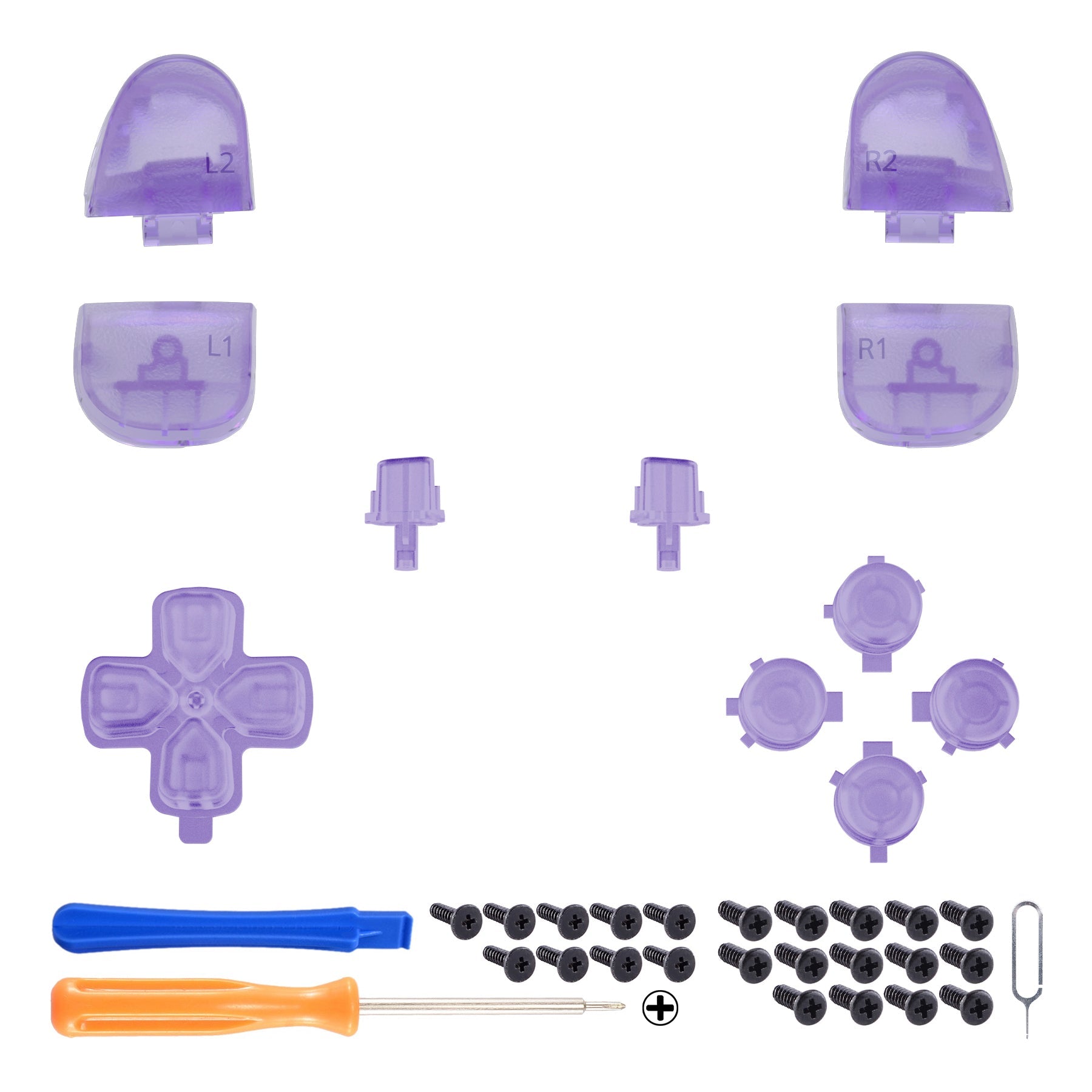 eXtremeRate Replacement Full Set Buttons Compatible with PS5 Controller BDM-030/040/050/060 - Clear Atomic Purple eXtremeRate