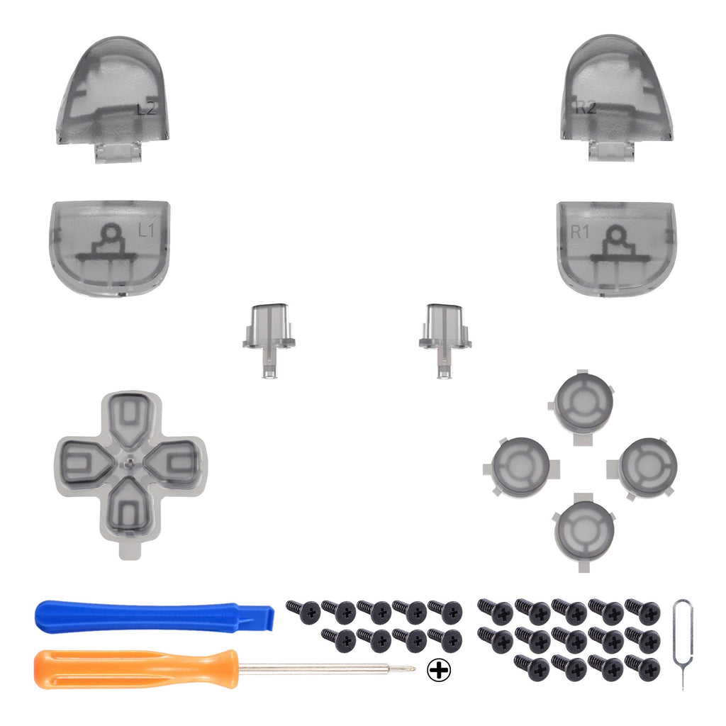 eXtremeRate Replacement Full Set Buttons Compatible with PS5 Controller BDM-030/040/050/060 - Clear Black eXtremeRate