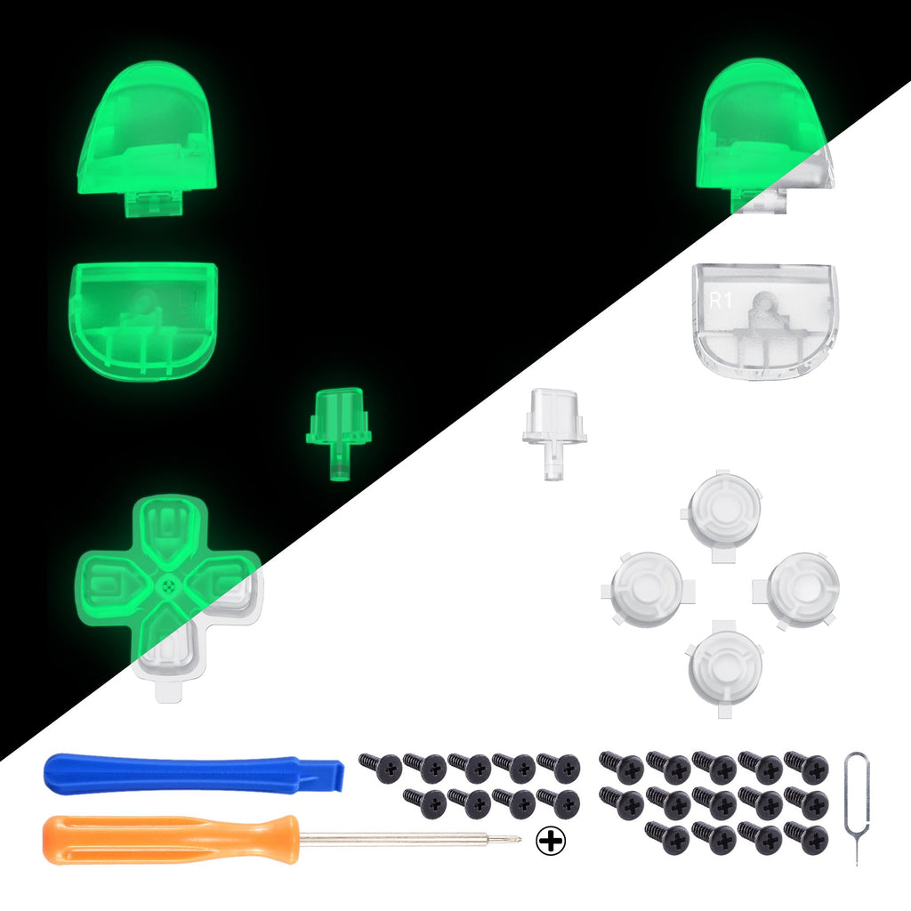 eXtremeRate Replacement Full Set Buttons Compatible with PS5 Controller BDM-030/040/050/060 - Glow in Dark - Green eXtremeRate