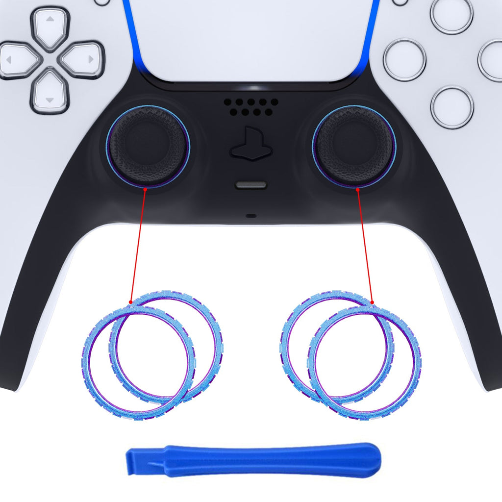 eXtremeRate Custom Replacement Accent Rings for PS5 Controller - Chameleon Purple Blue Glossy eXtremeRate