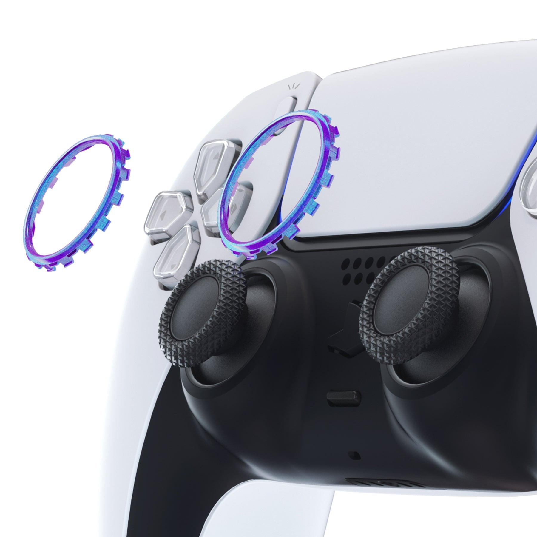 eXtremeRate Custom Replacement Accent Rings for PS5 Controller - Chameleon Purple Blue Glossy eXtremeRate