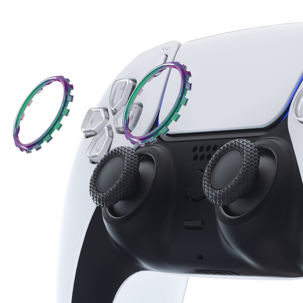 eXtremeRate Custom Replacement Accent Rings for PS5 Controller - Chameleon Green Purple Glossy eXtremeRate