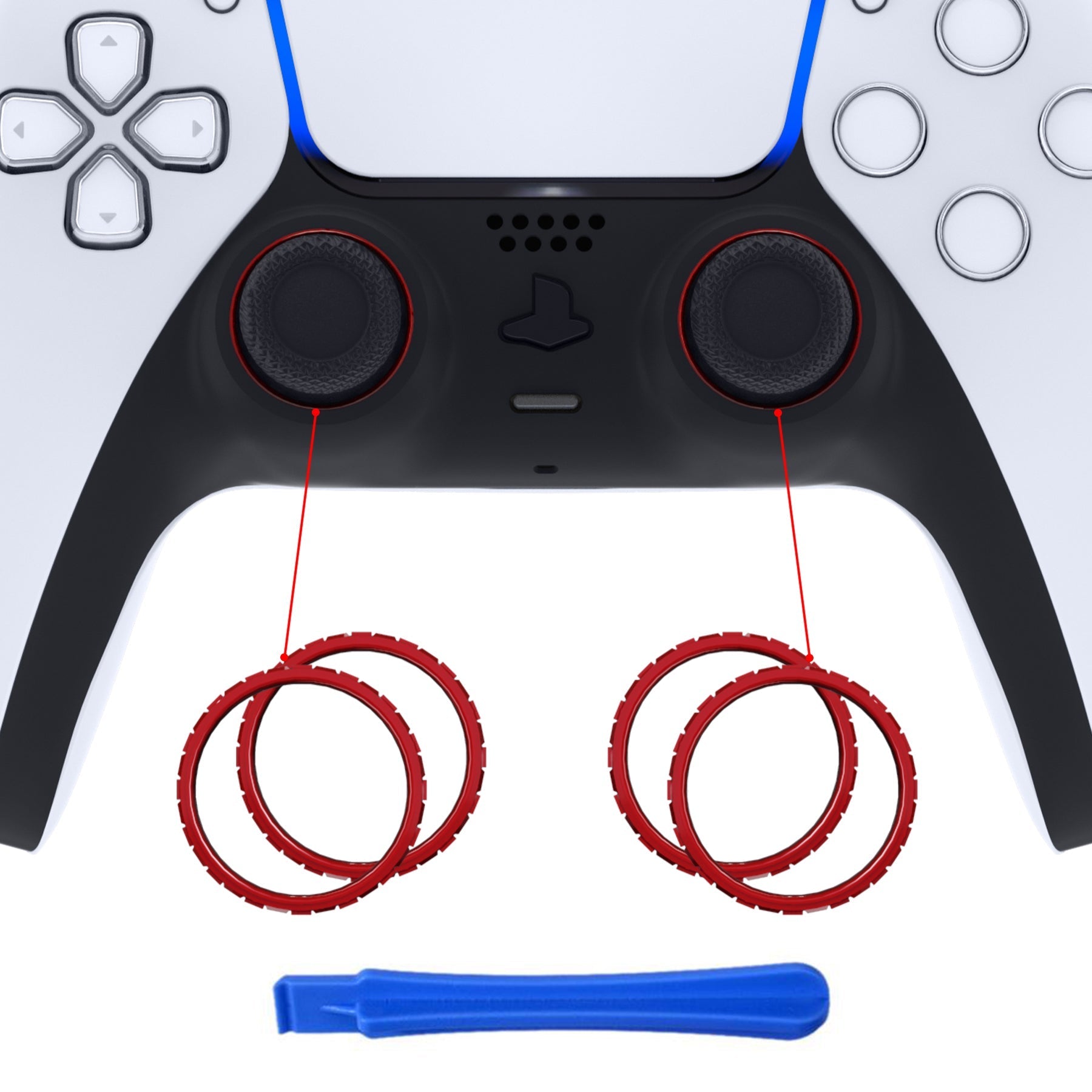 eXtremeRate Custom Replacement Accent Rings for PS5 Controller - Scarlet Red eXtremeRate
