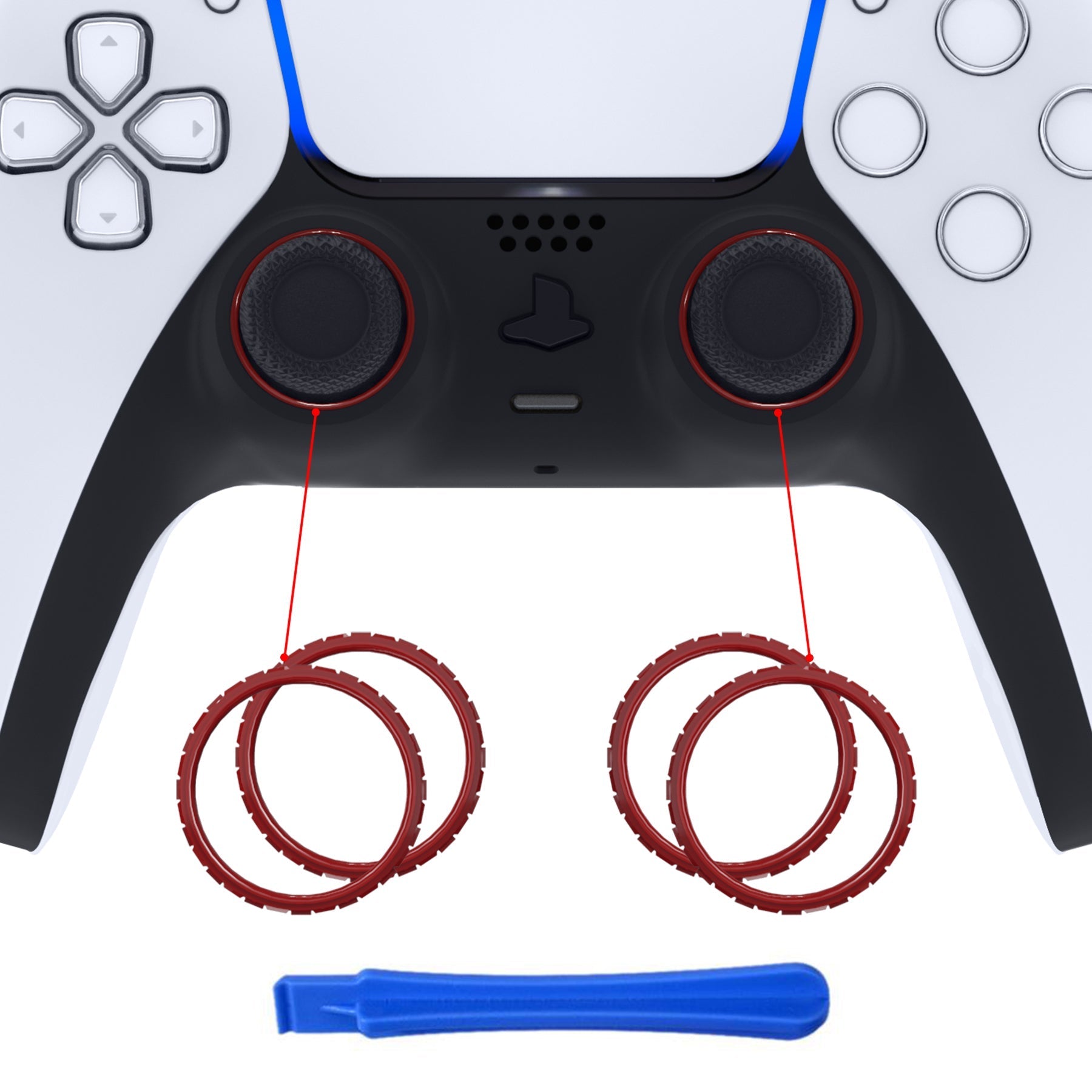 eXtremeRate Custom Replacement Accent Rings for PS5 Controller - Carmine Red eXtremeRate