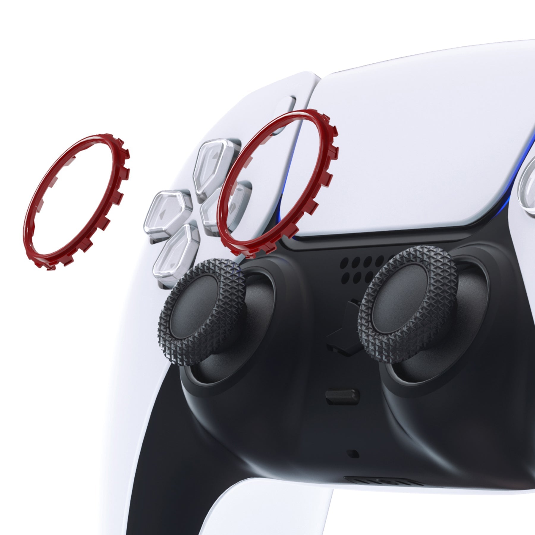 eXtremeRate Custom Replacement Accent Rings for PS5 Controller - Carmine Red eXtremeRate
