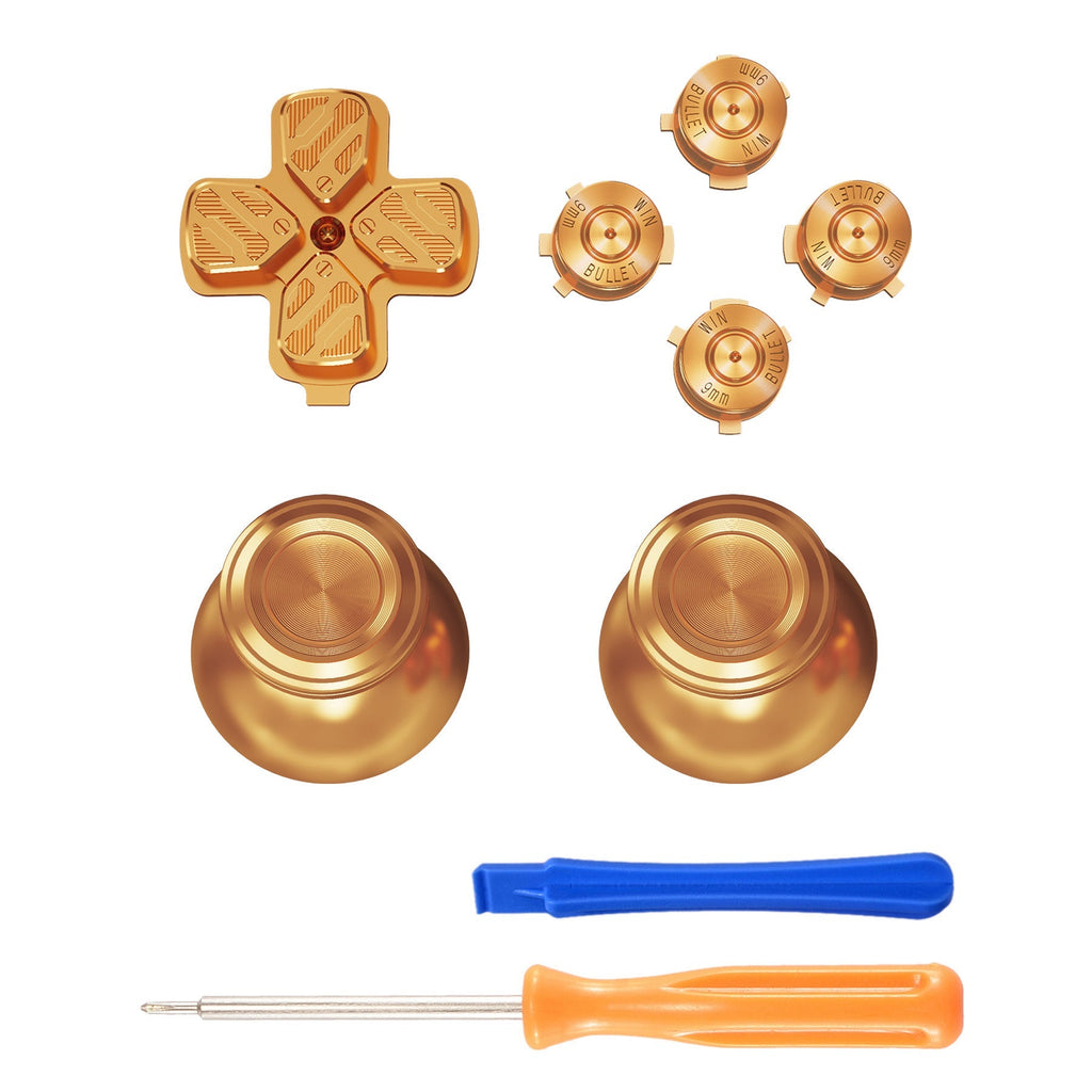 eXtremeRate Replacement Aluminum Metal Thumbsticks Dpad ABXY Buttons for PS5 Controller - Gold eXtremeRate