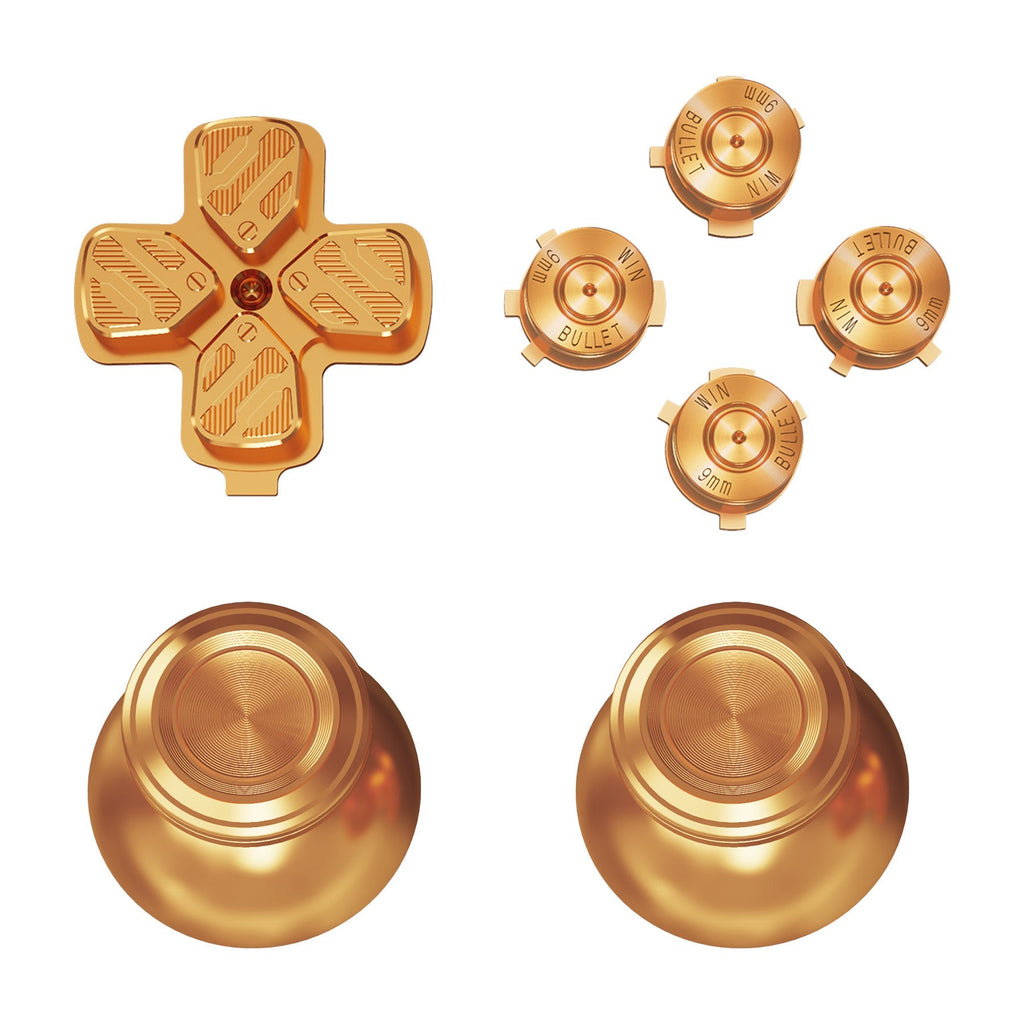 eXtremeRate Replacement Aluminum Metal Thumbsticks Dpad ABXY Buttons for PS5 Controller - Gold eXtremeRate
