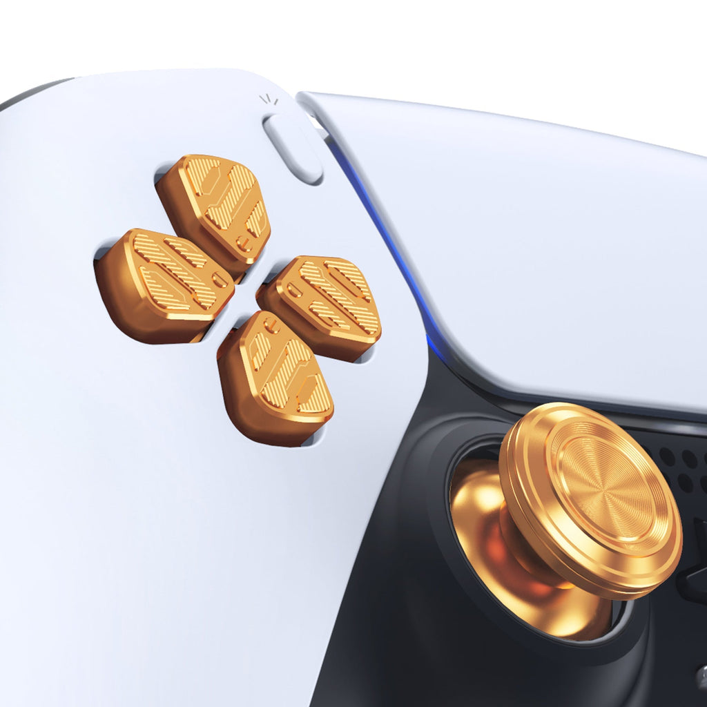 eXtremeRate Replacement Aluminum Metal Thumbsticks Dpad ABXY Buttons for PS5 Controller - Gold eXtremeRate