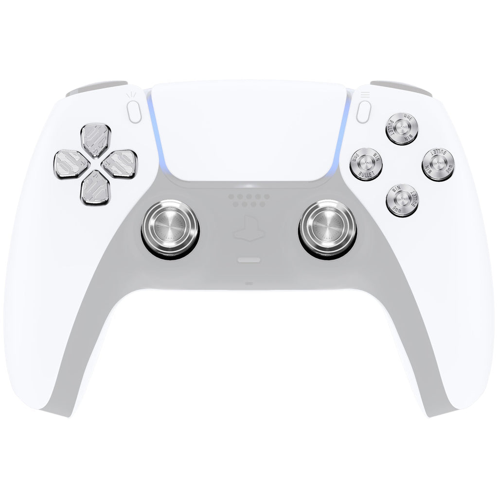 eXtremeRate Replacement Aluminum Metal Thumbsticks Dpad ABXY Buttons for PS5 Controller - Silver eXtremeRate