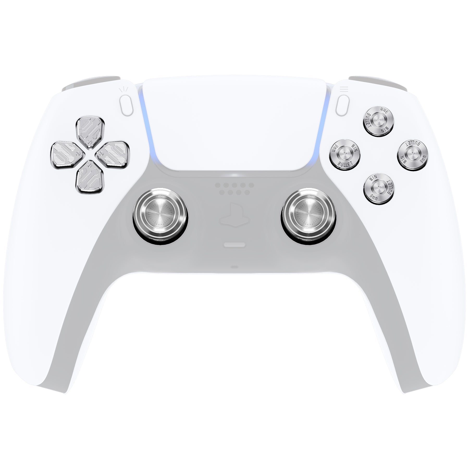 eXtremeRate Replacement Aluminum Metal Thumbsticks Dpad ABXY Buttons for PS5 Controller - Silver eXtremeRate