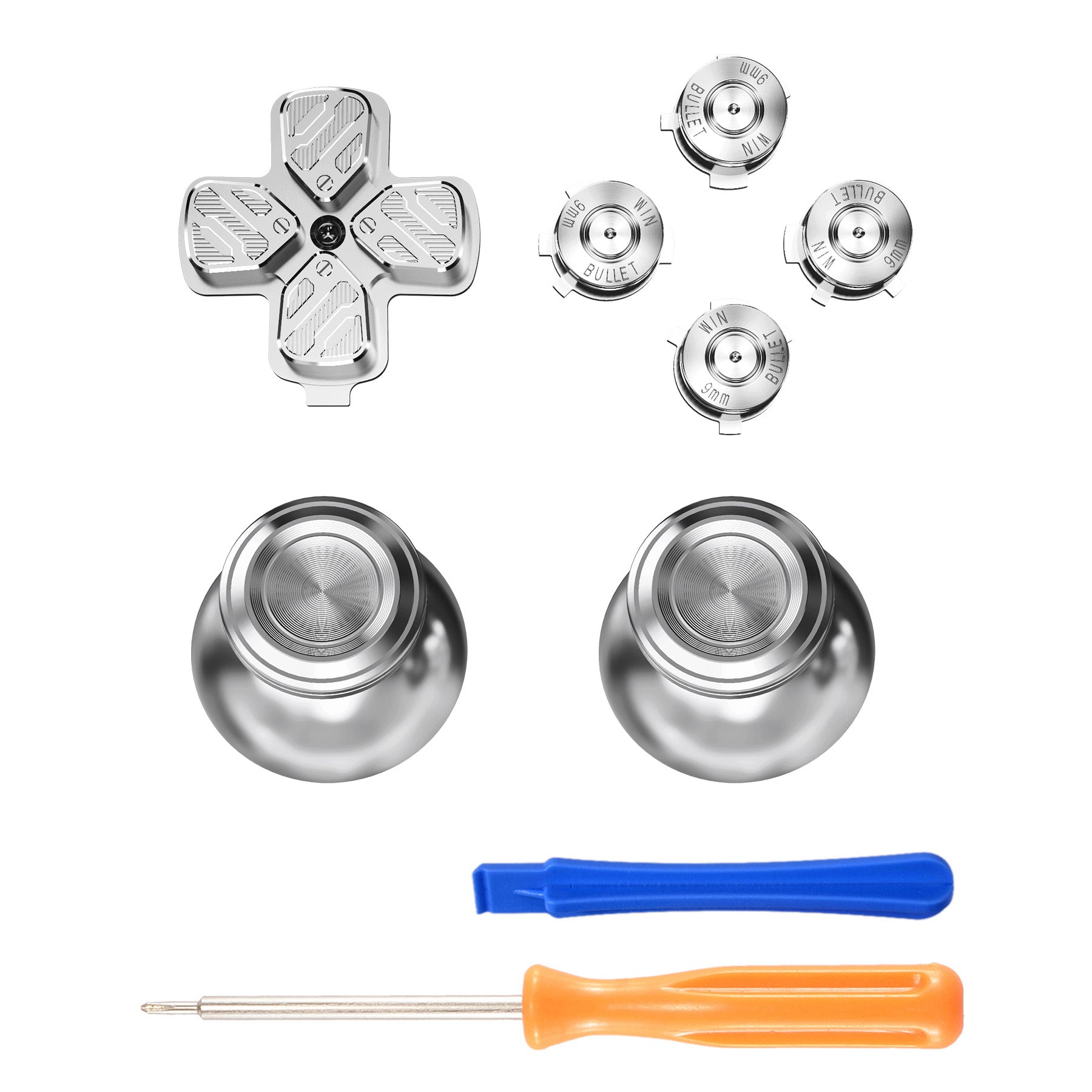 eXtremeRate Replacement Aluminum Metal Thumbsticks Dpad ABXY Buttons for PS5 Controller - Silver eXtremeRate