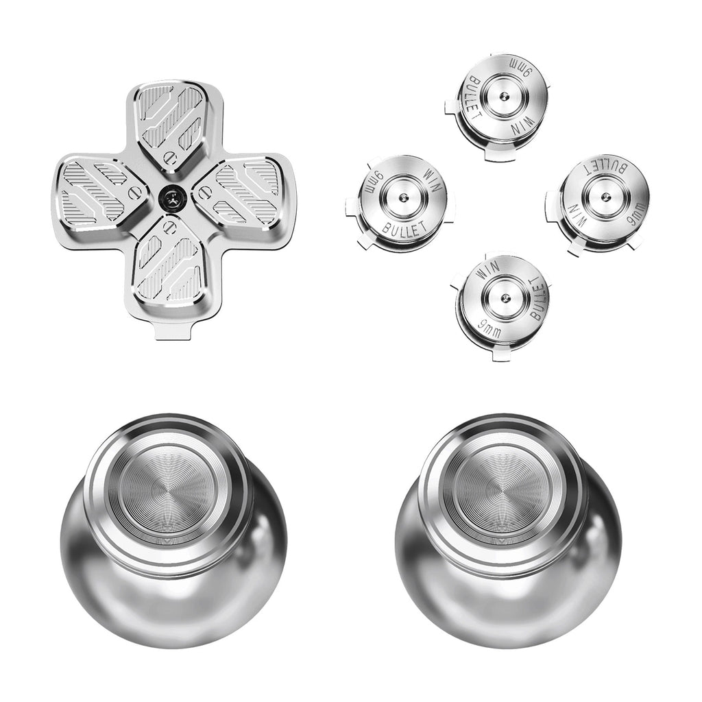 eXtremeRate Replacement Aluminum Metal Thumbsticks Dpad ABXY Buttons for PS5 Controller - Silver eXtremeRate