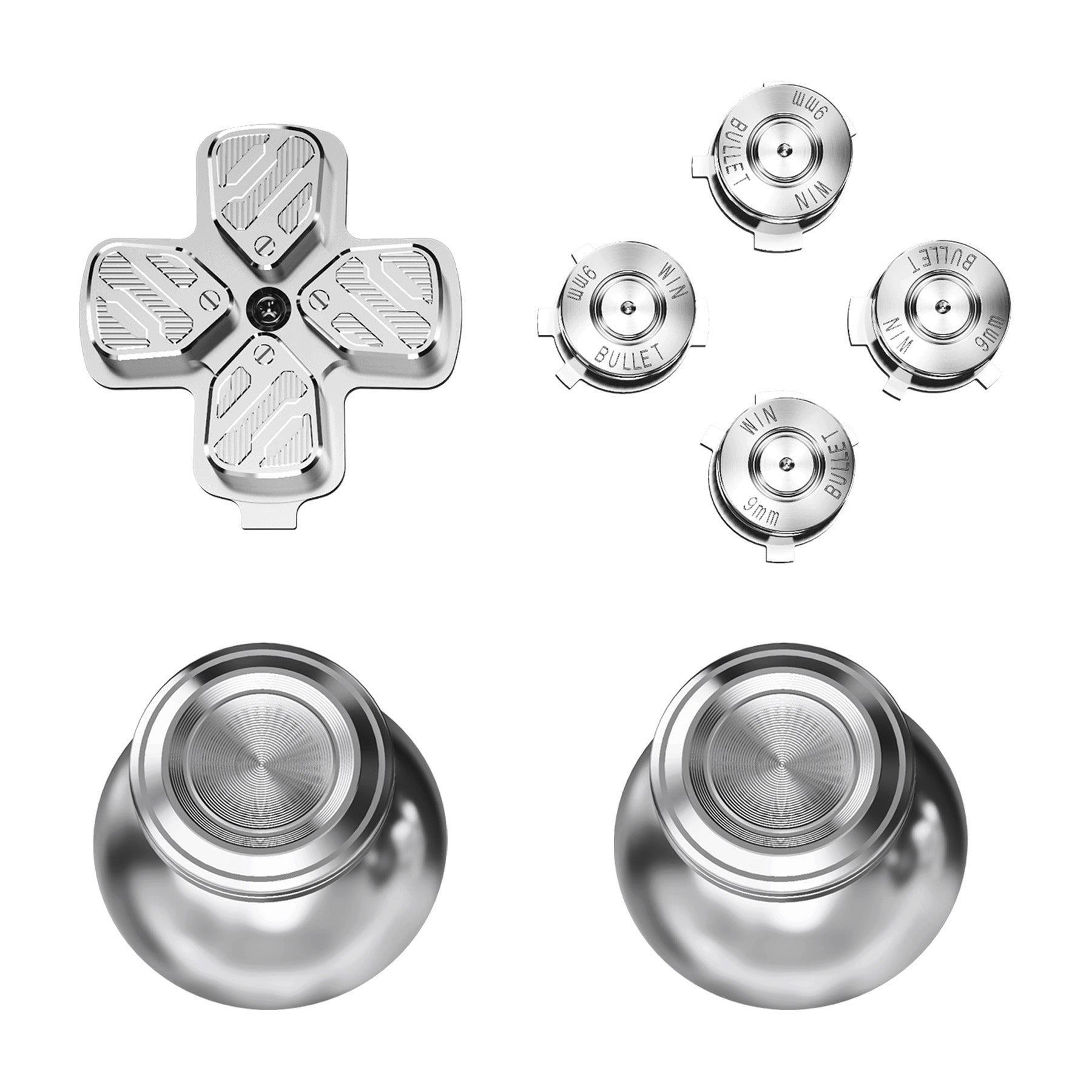 eXtremeRate Replacement Aluminum Metal Thumbsticks Dpad ABXY Buttons for PS5 Controller - Silver eXtremeRate