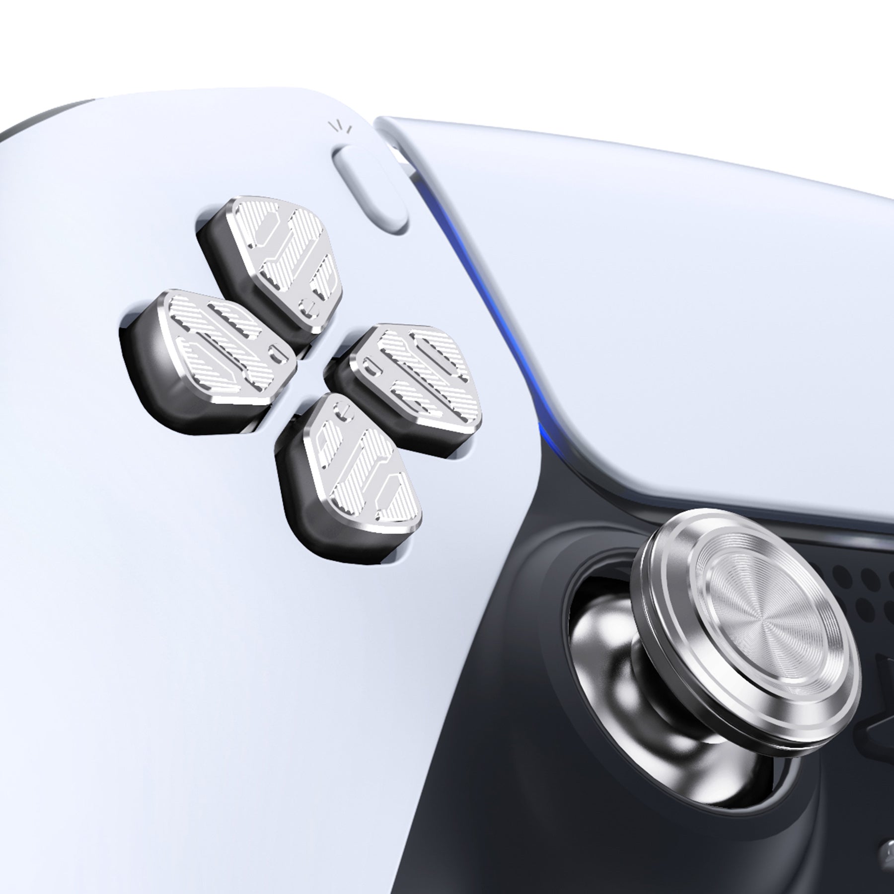 eXtremeRate Replacement Aluminum Metal Thumbsticks Dpad ABXY Buttons for PS5 Controller - Silver eXtremeRate
