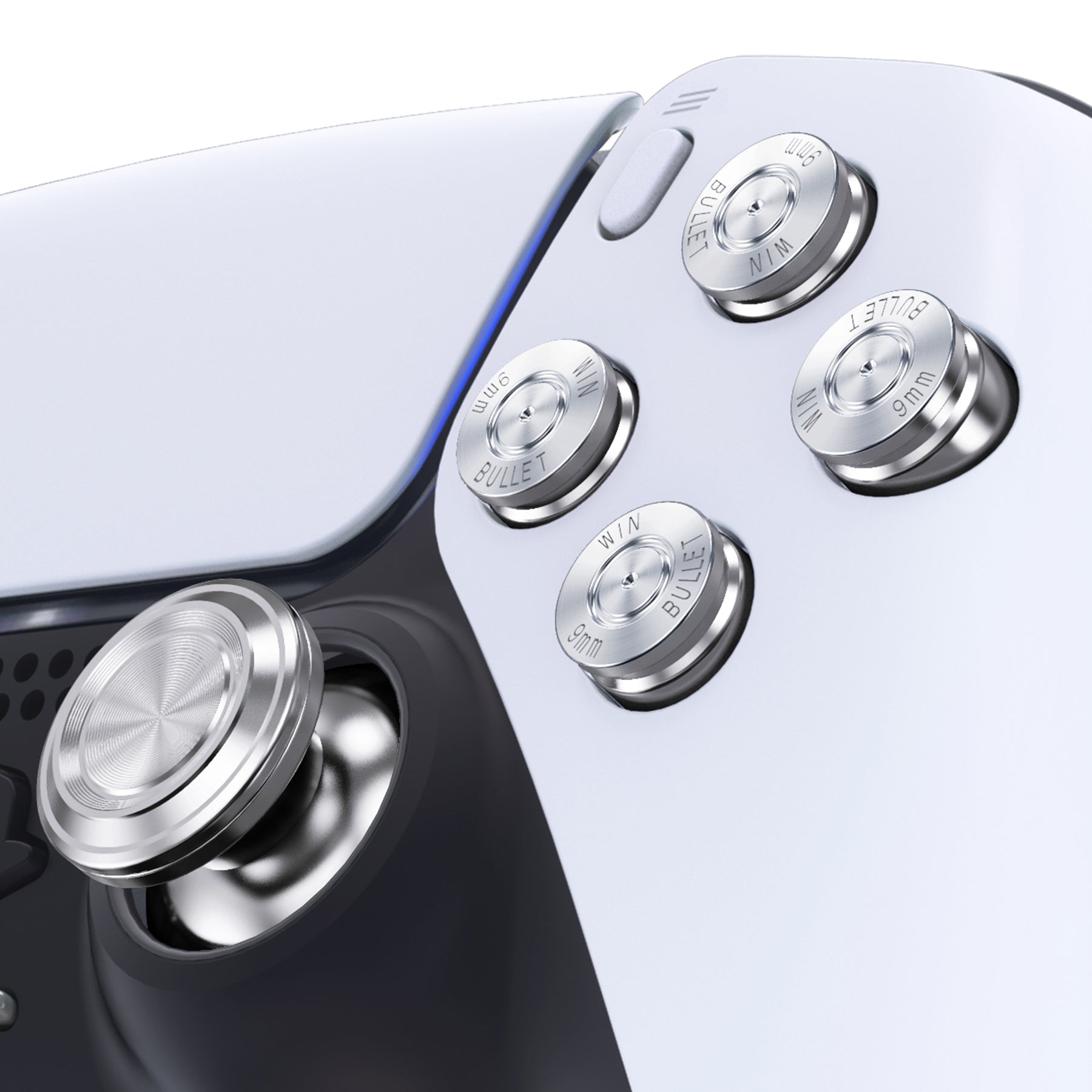 eXtremeRate Replacement Aluminum Metal Thumbsticks Dpad ABXY Buttons for PS5 Controller - Silver eXtremeRate